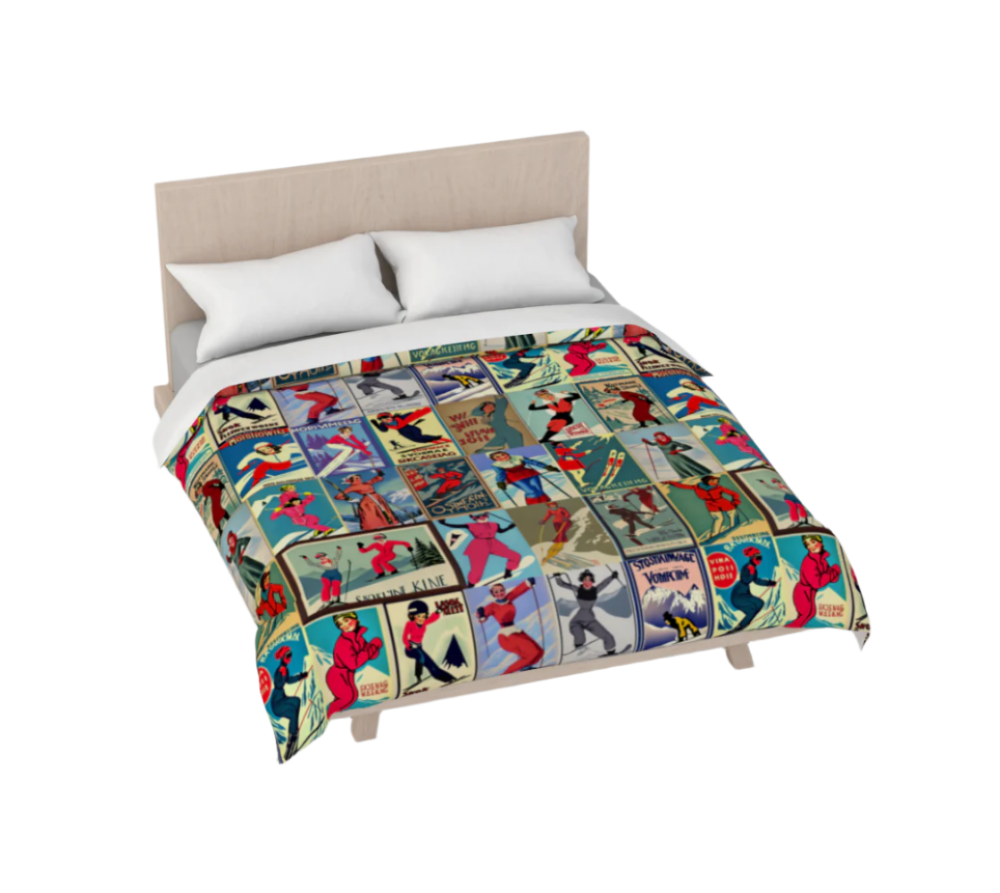 Housse de couette au style vintage femme Ski en rouge
