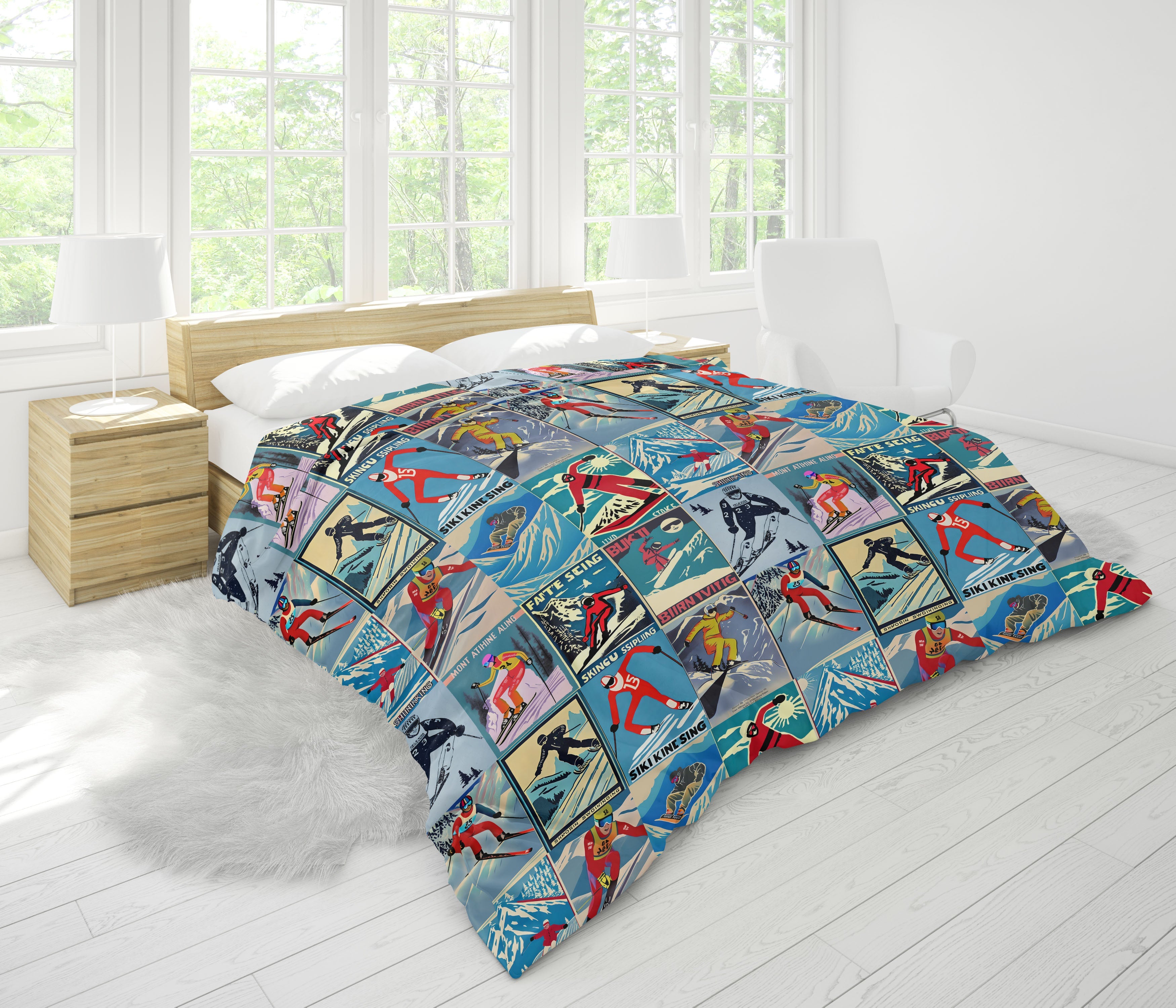 Housse de couette au style vintage pour homme Ski Collage