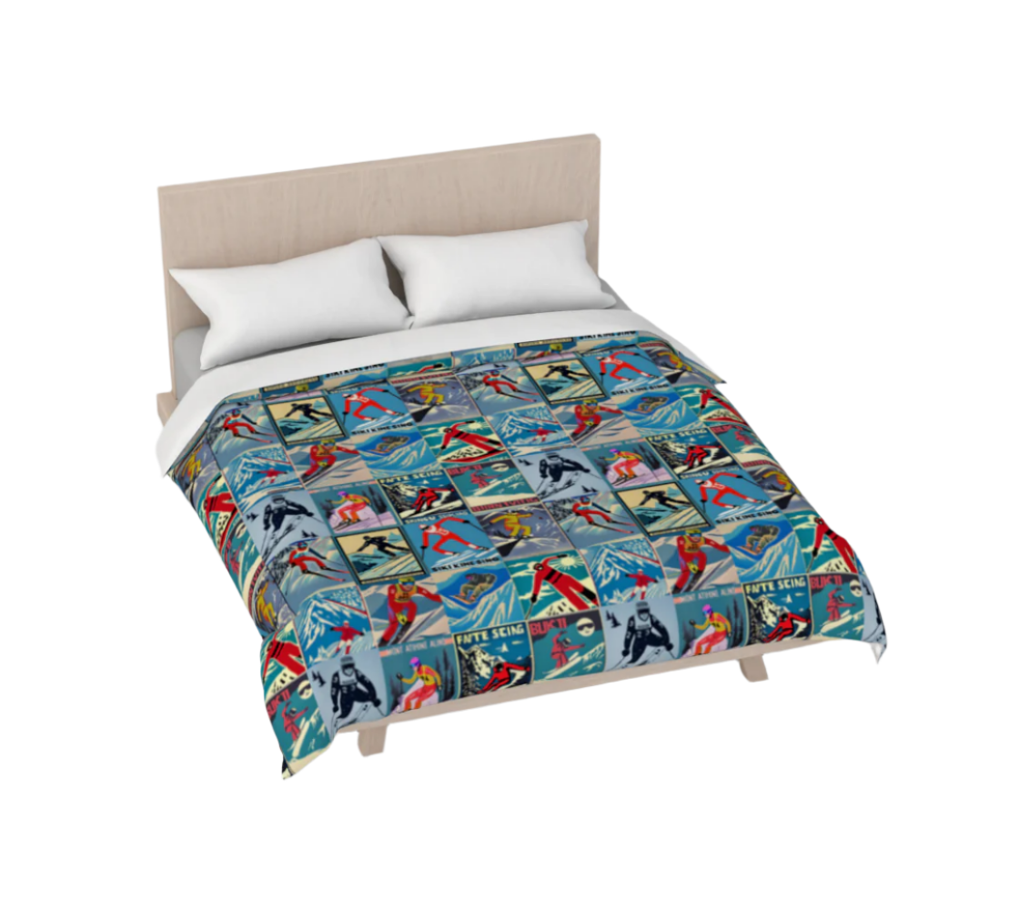 Housse de couette au style vintage pour homme Ski Collage