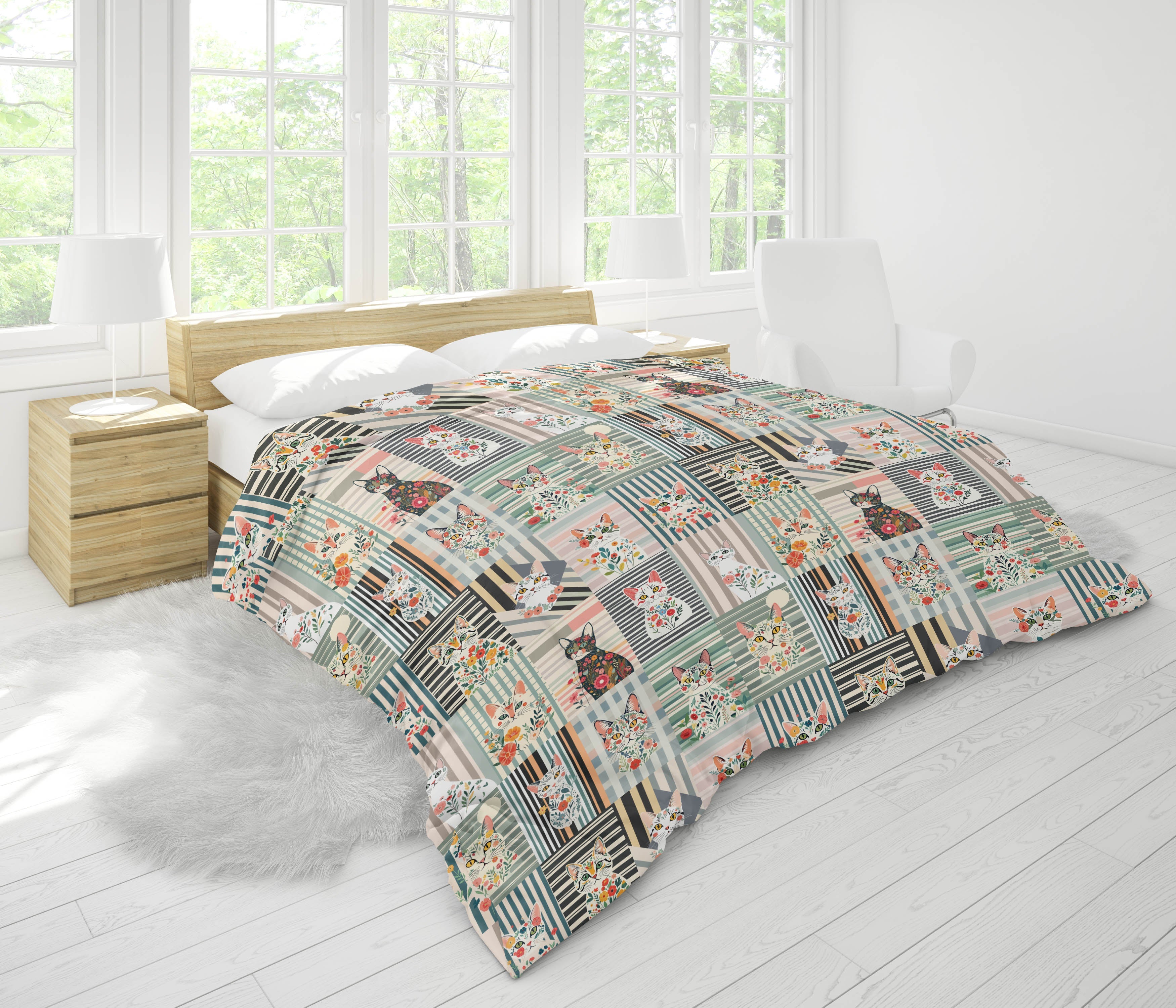 Housse de couette en motif de chats rayés