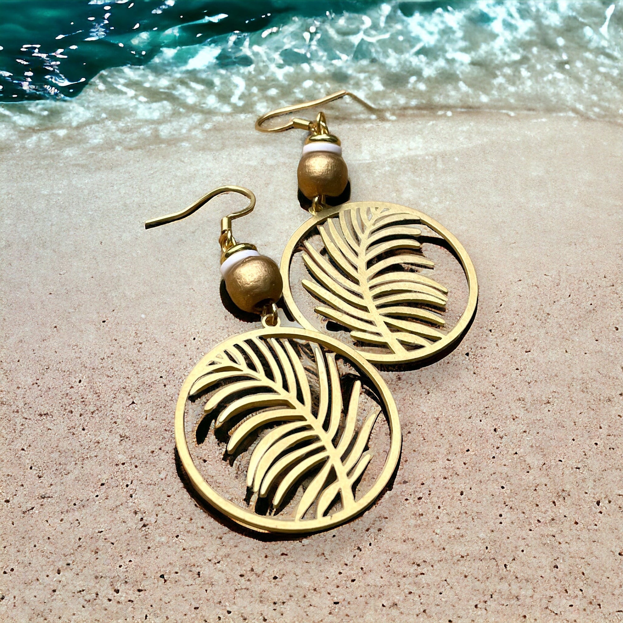 Boucles or feuille de palmier - M Fantaisies Bijoux Artisanaux