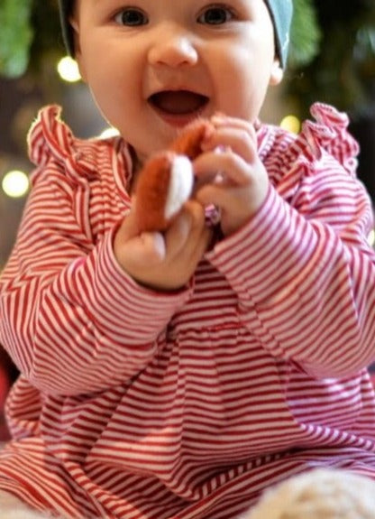 Robe à manches froncées rayée rouge