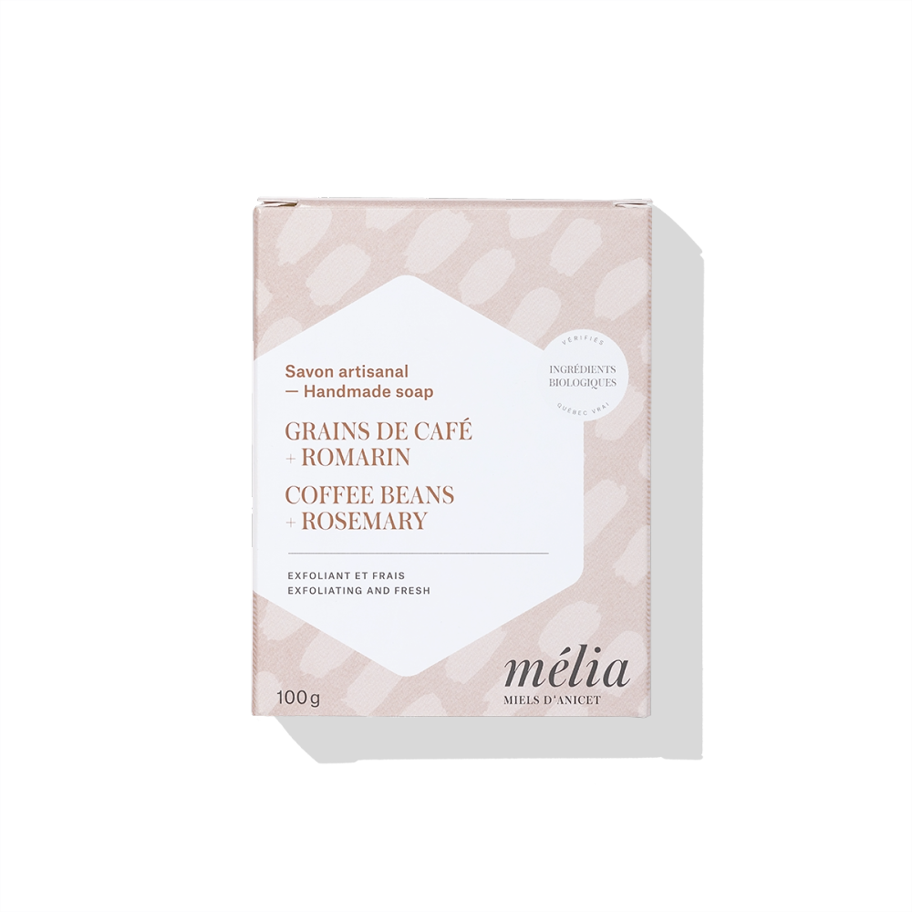 Savon artisanal exfoliant au miel - Grains de café + Romarin