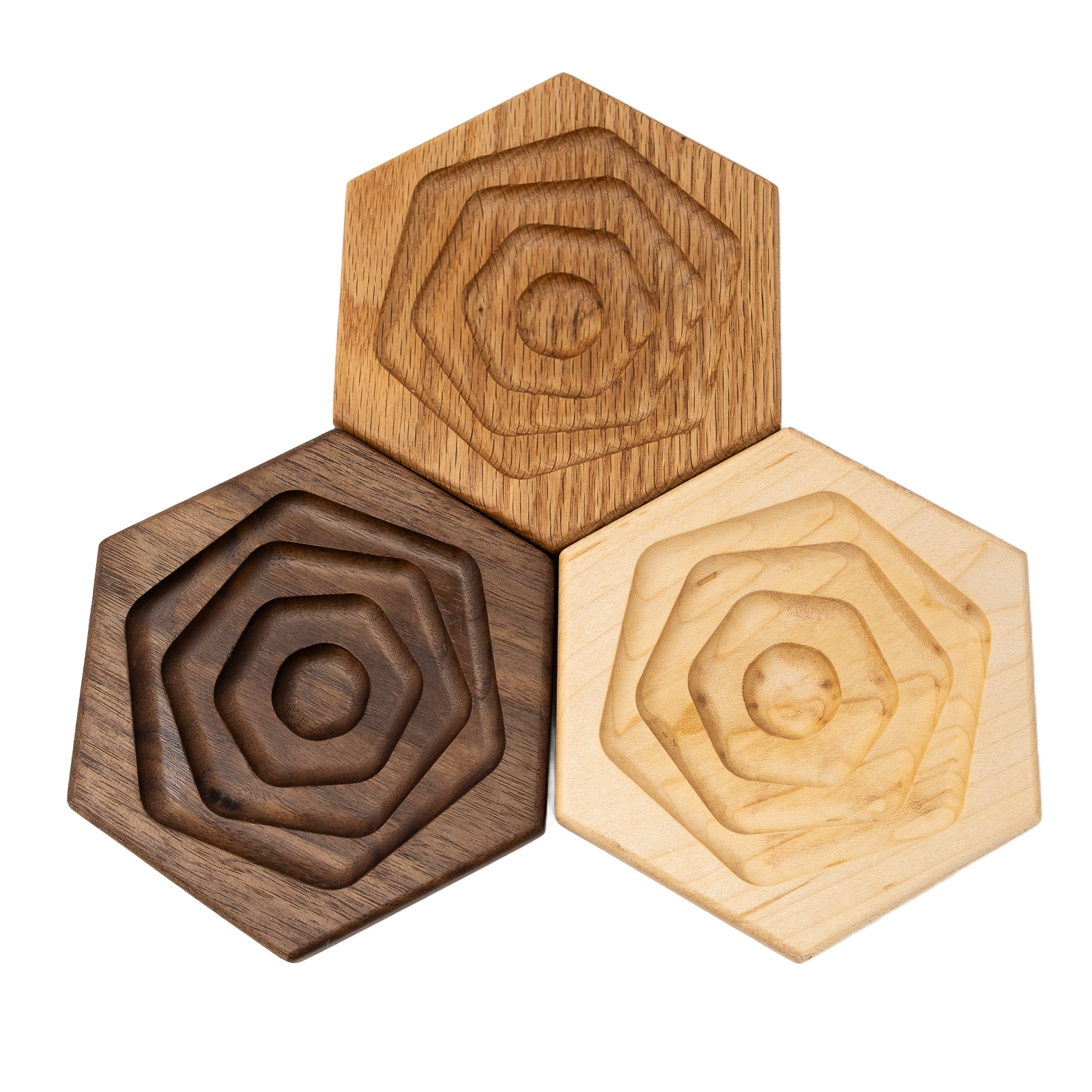 Planchette apéro hexagonale — porte-verre en bois massif
