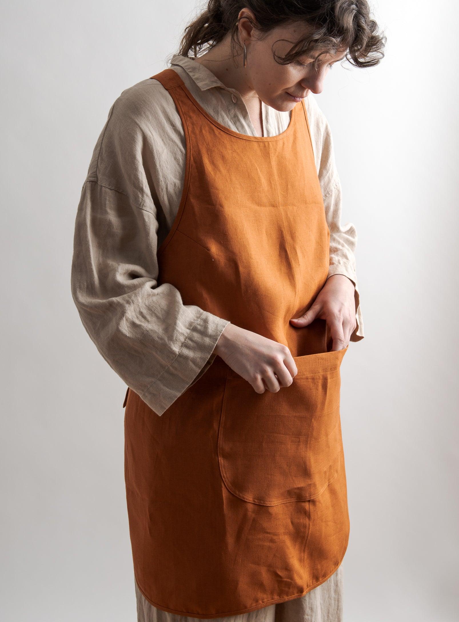 Tablier en lin - Orange brulé