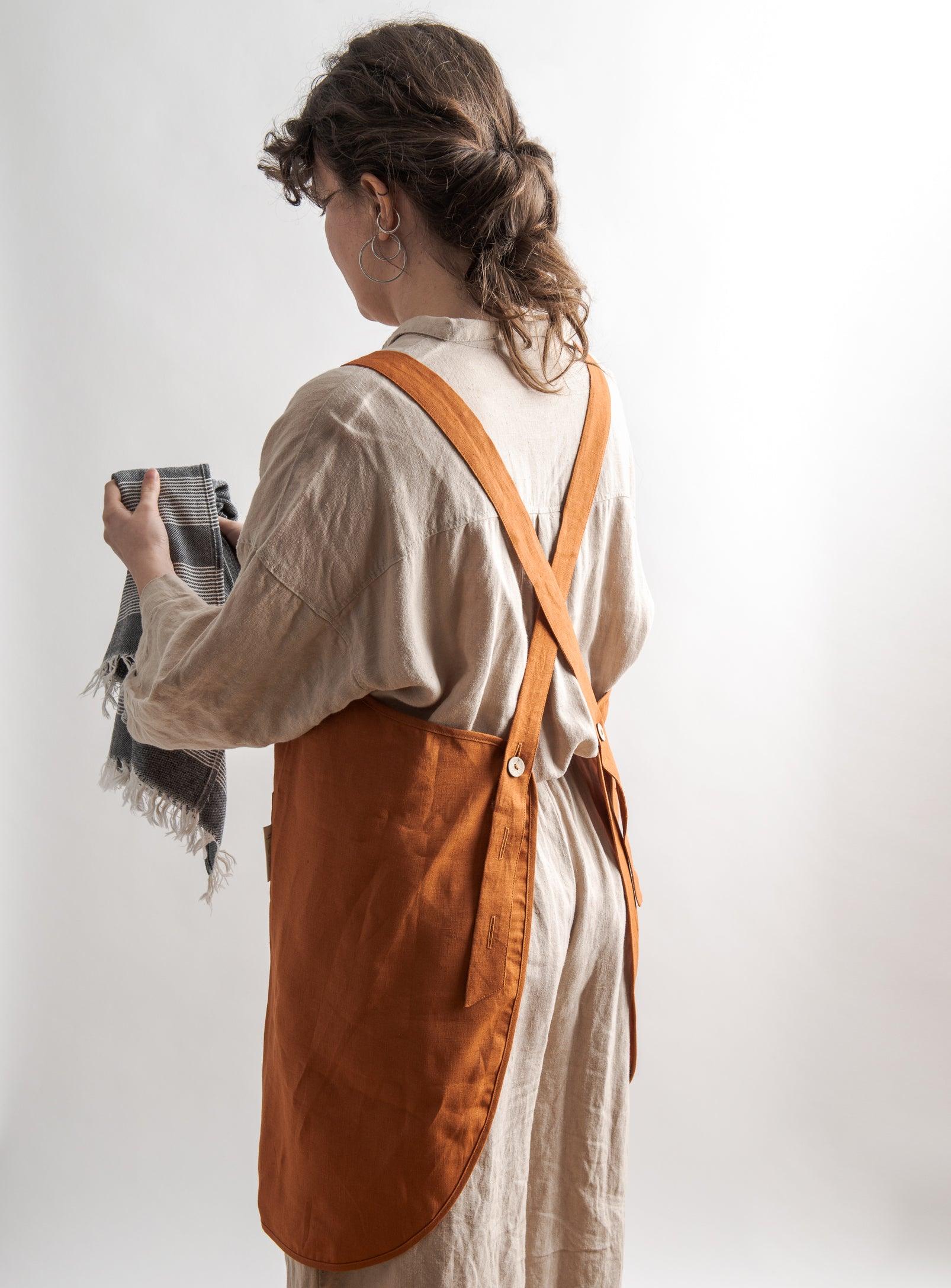 Tablier en lin - Orange brulé