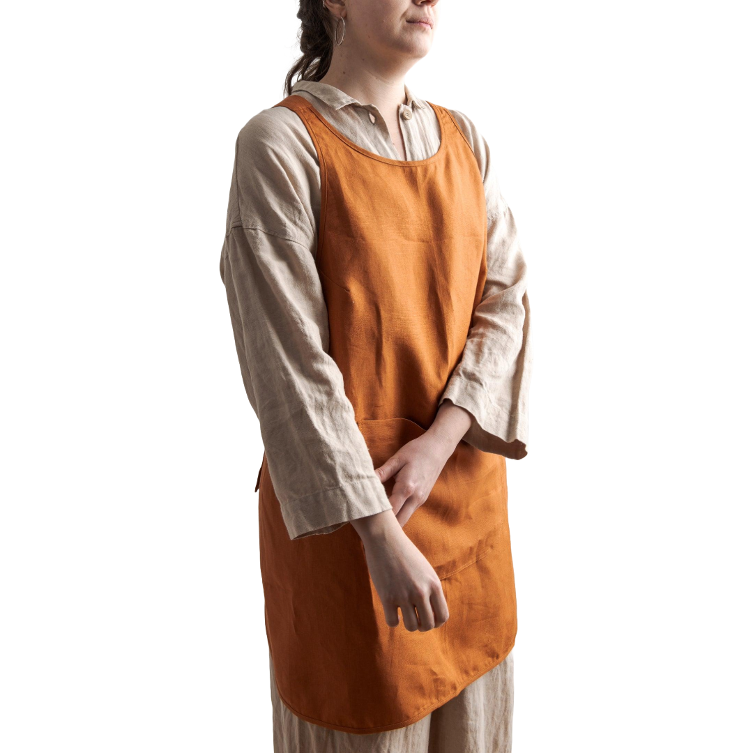 Tablier en lin - Orange brulé