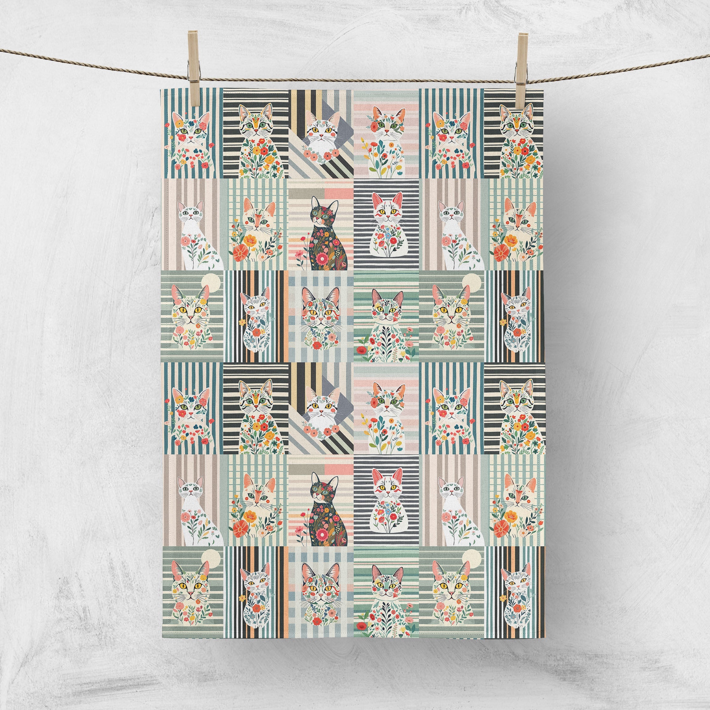 Torchon de cuisine décoratif (Stripes Cat)