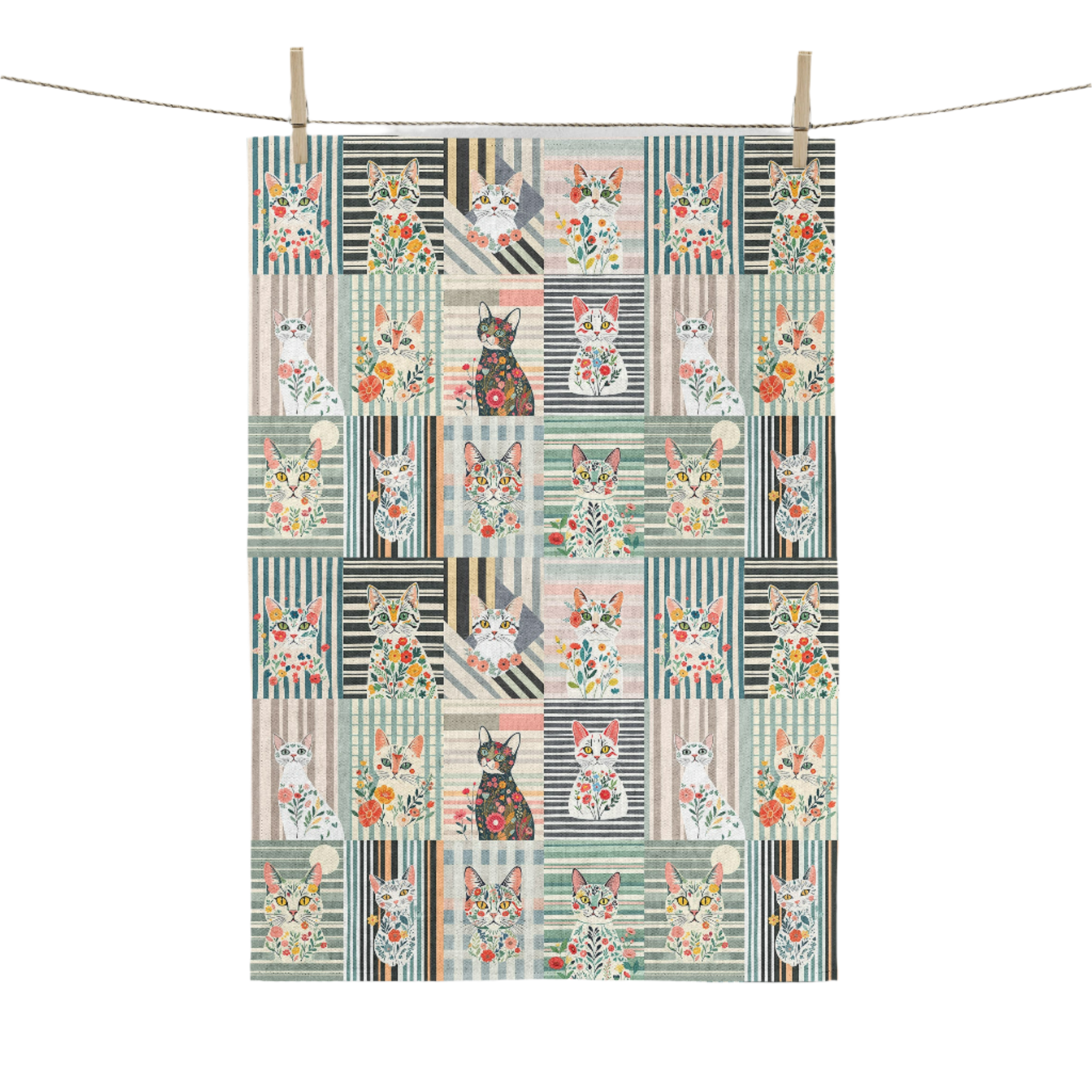 Torchon de cuisine décoratif (Stripes Cat)