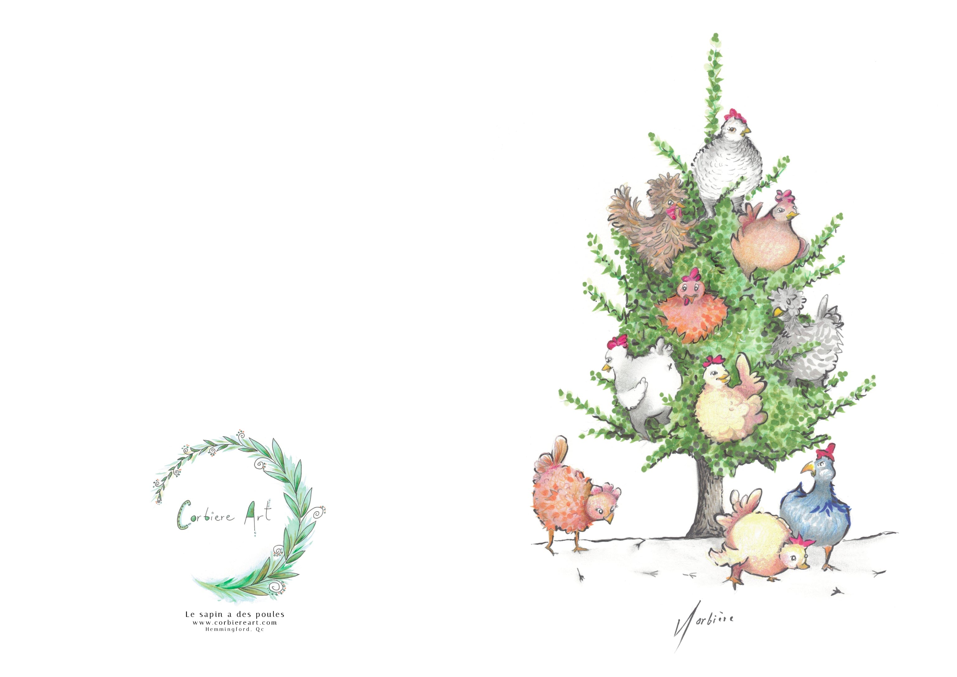 Carte de souhaits - Le sapin a des poules