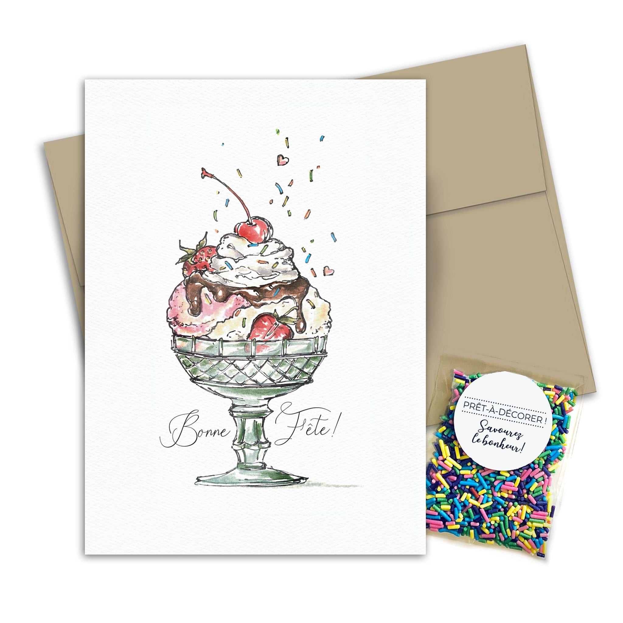 Carte de souhaits avec confettis à gâteau - Anniversaire - Sundae par Fêtes Grenadine vendu par SignéLocal.com