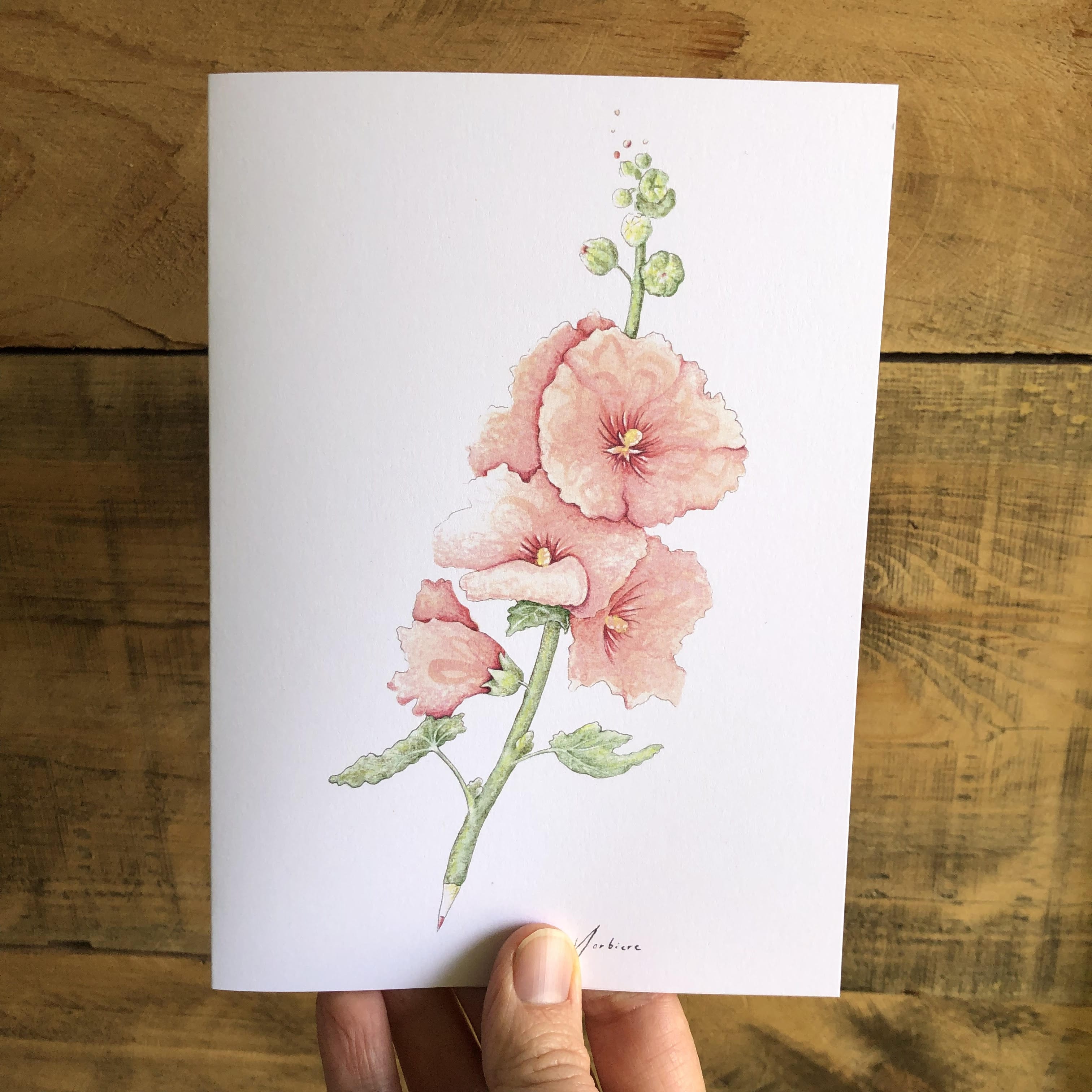 Carte de souhaits - Crayon rose trémière