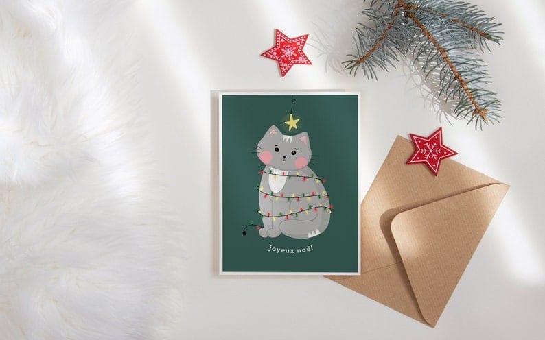 Carte de Noël - Chat Sapin