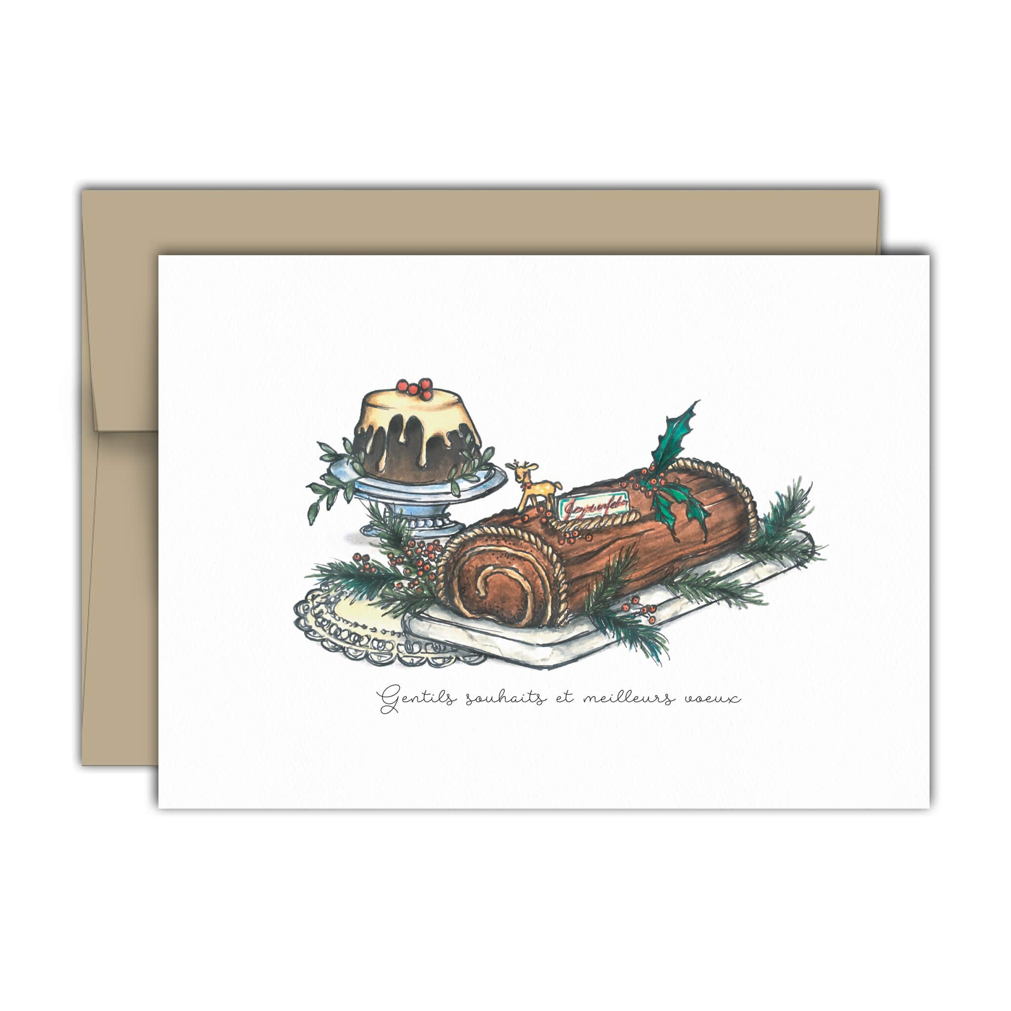 Carte de souhaits - Bûche de Noël et Gâteau