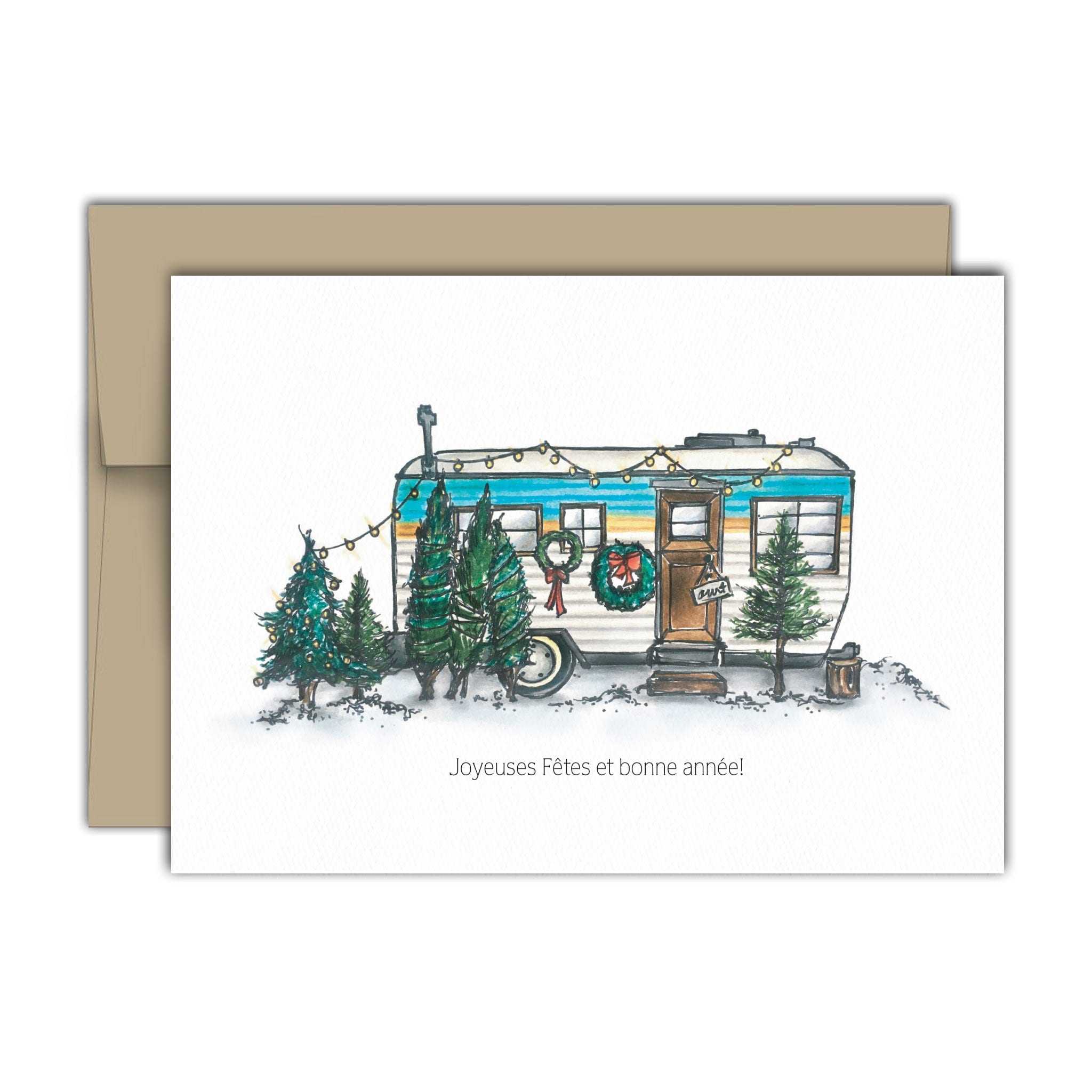 Carte de souhaits - Roulotte vendeur de sapins