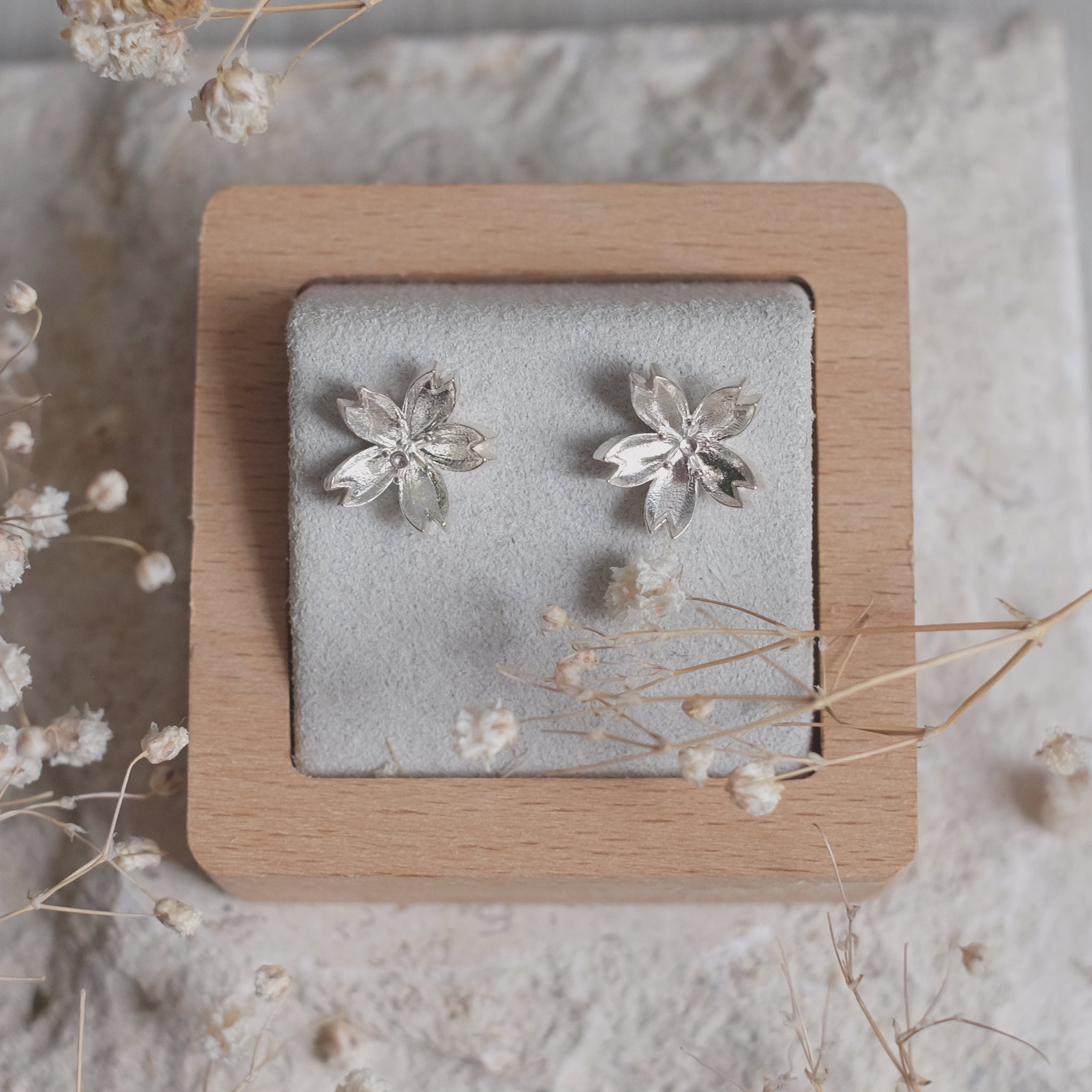 Sakura - Boucles d'oreilles en argent 925 plaquées rhodium