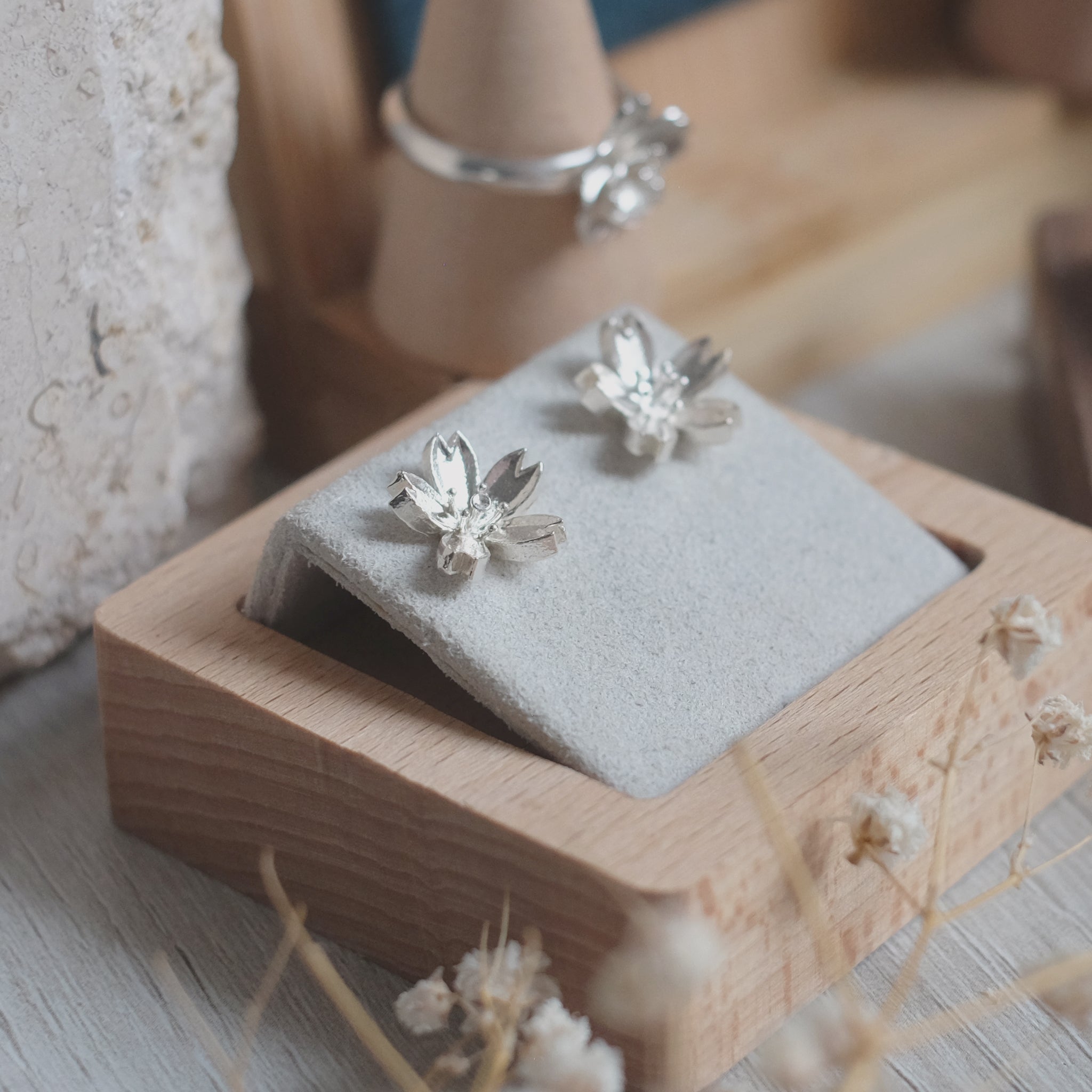 Sakura - Boucles d'oreilles en argent 925 plaquées rhodium