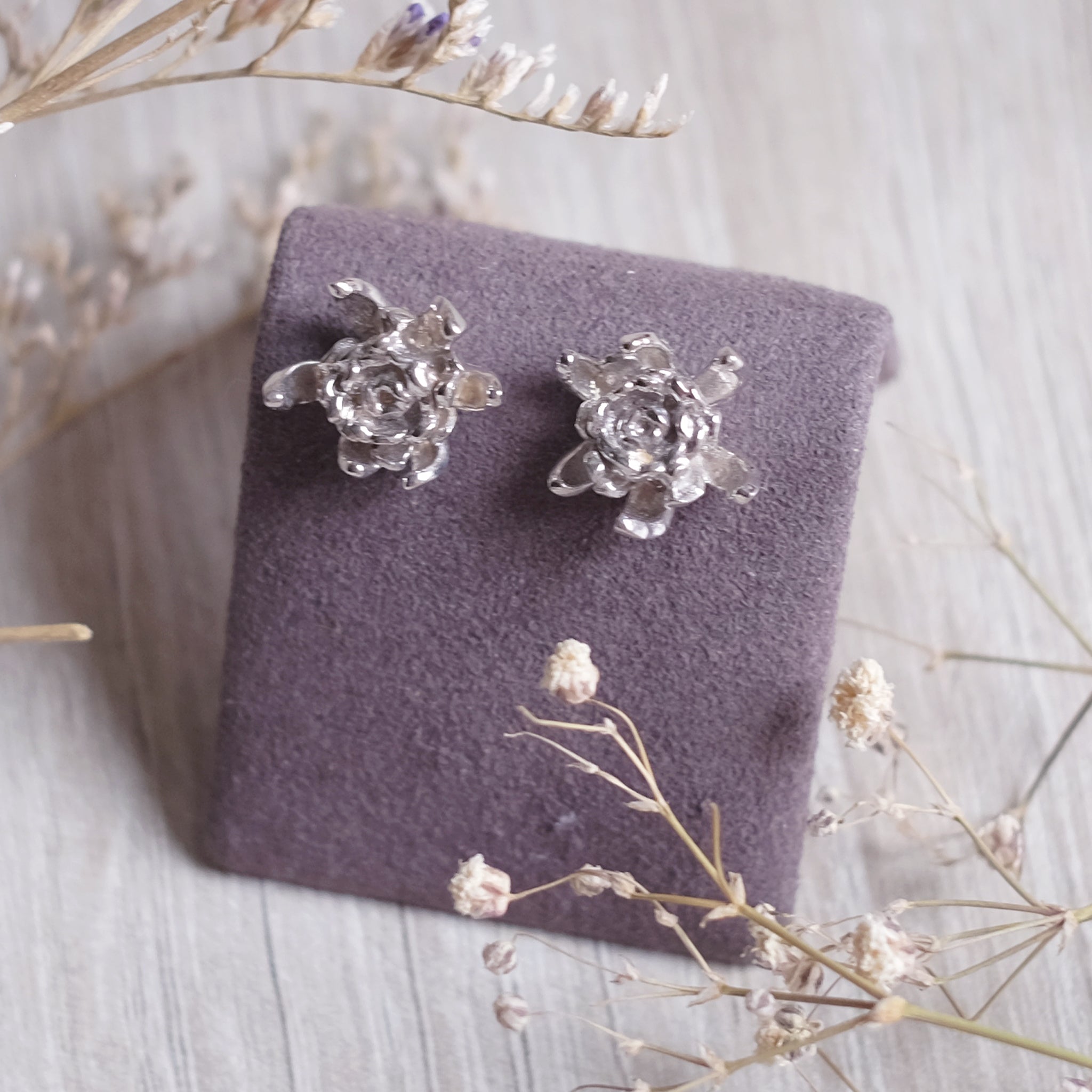 Chrysanthèmes - Boucles d'oreilles en argent 925 plaquées rhodium