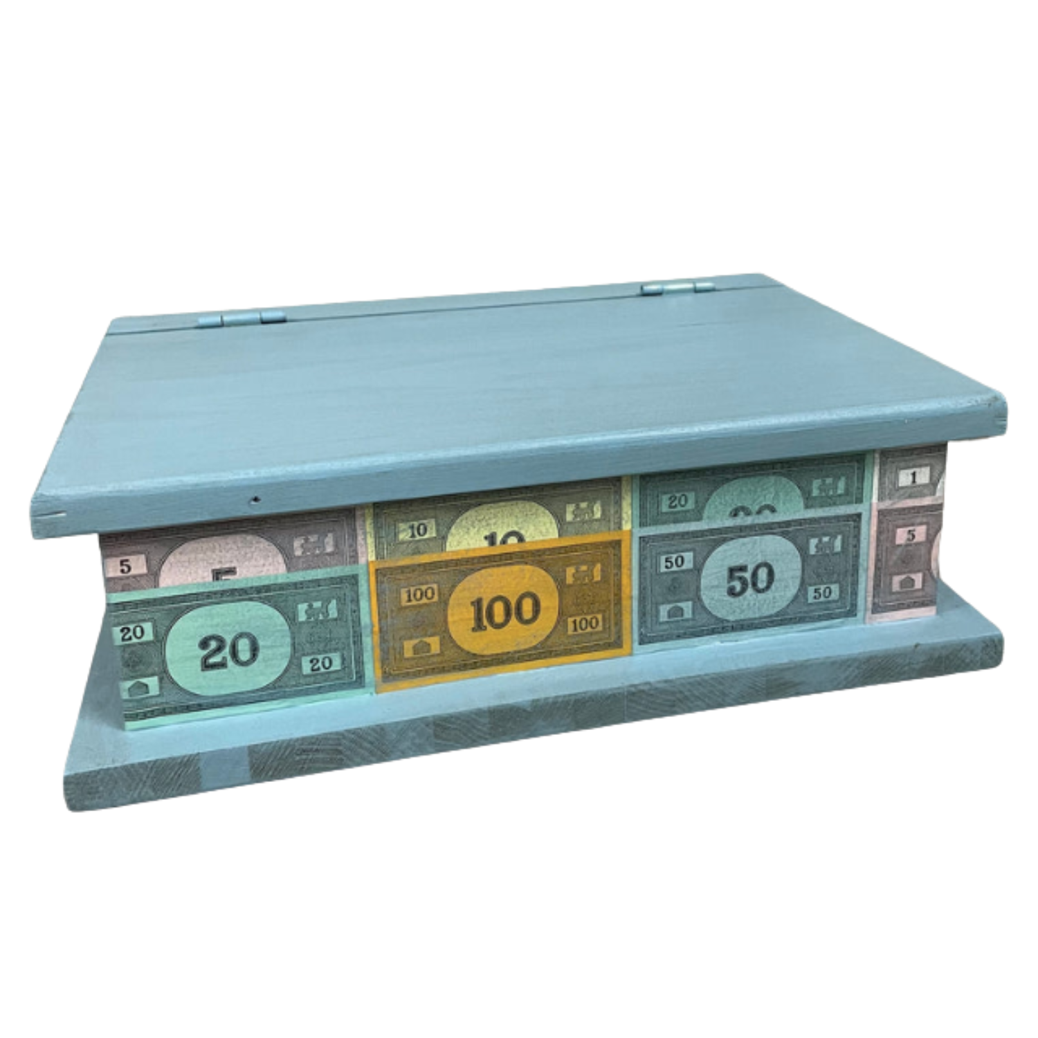 Petit coffre en bois (modèle livre monopoly)