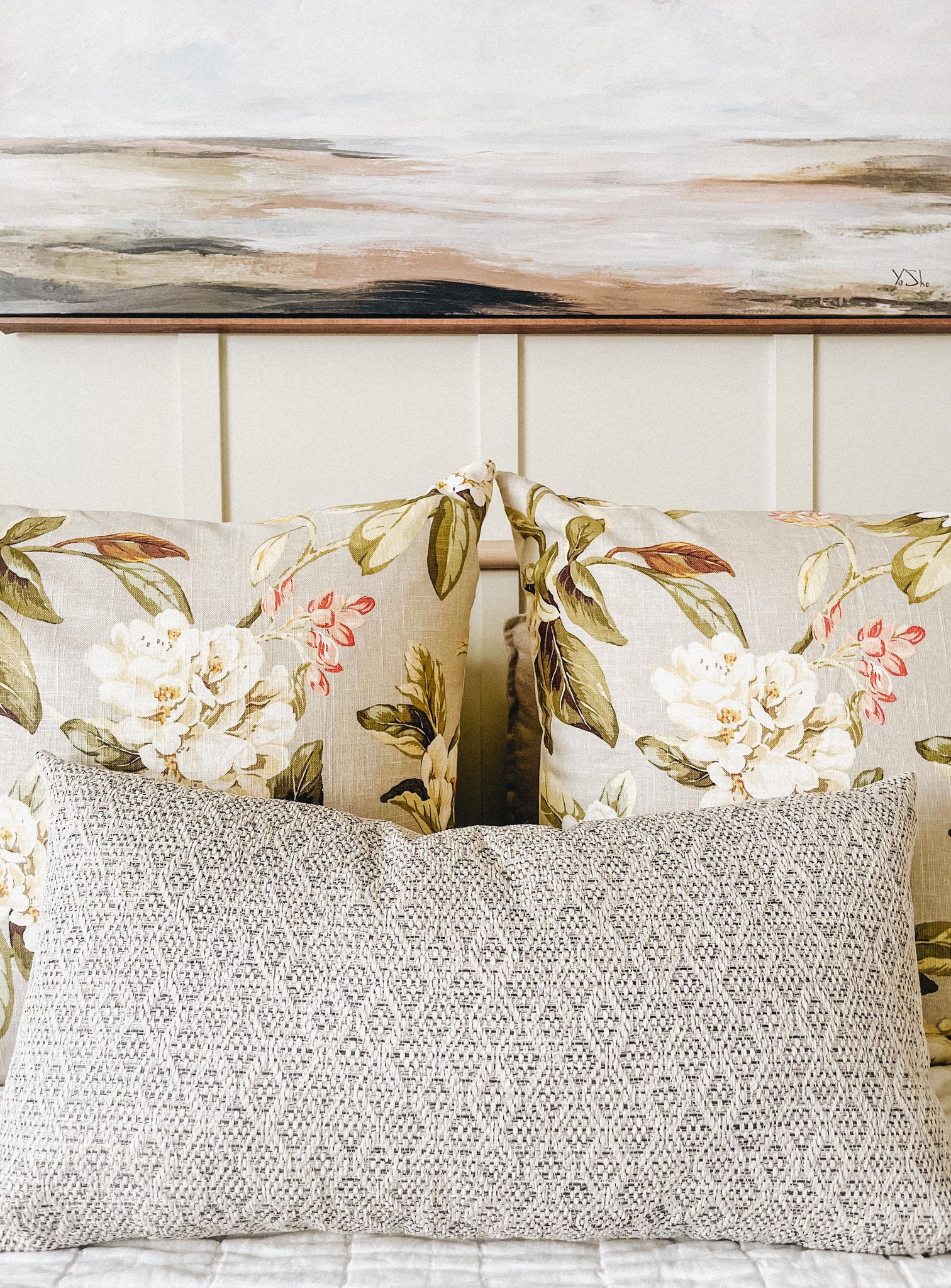 Housse de coussin Énola | Tissage losange Crème et ardoise
