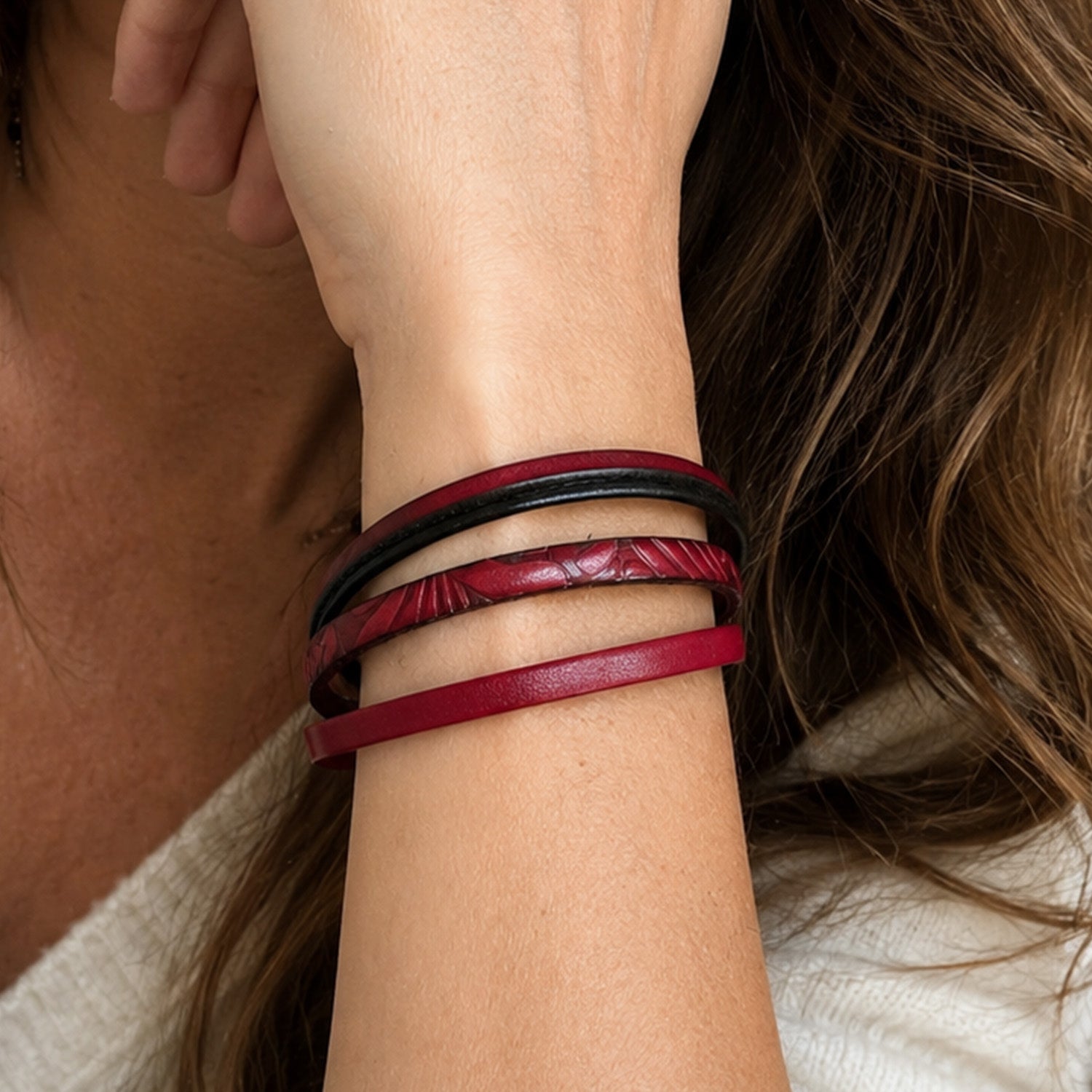 Multiple engraved bracelets