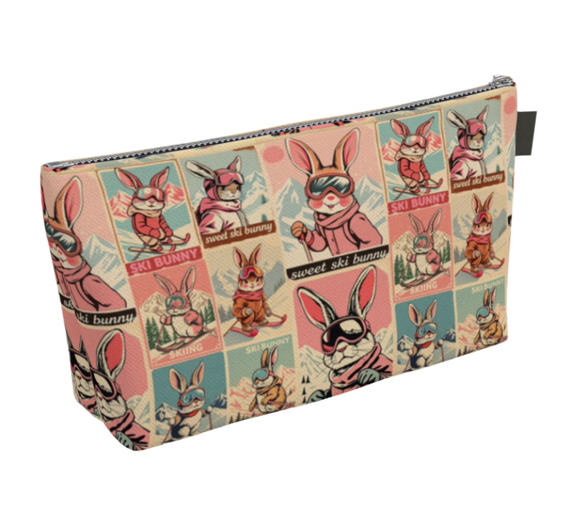 Trousse de toilette en Sweet Ski Bunny résistante et doublée d'une poche