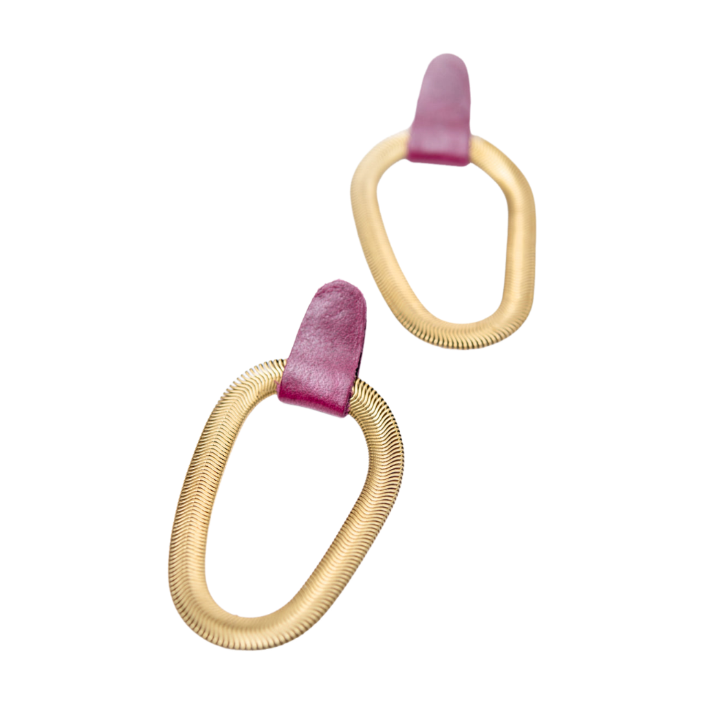 9th AVENUE leather and brass earrings