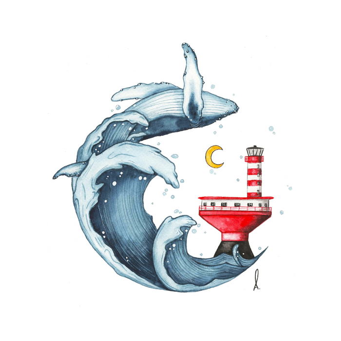 Affiche - Baleine vague phare