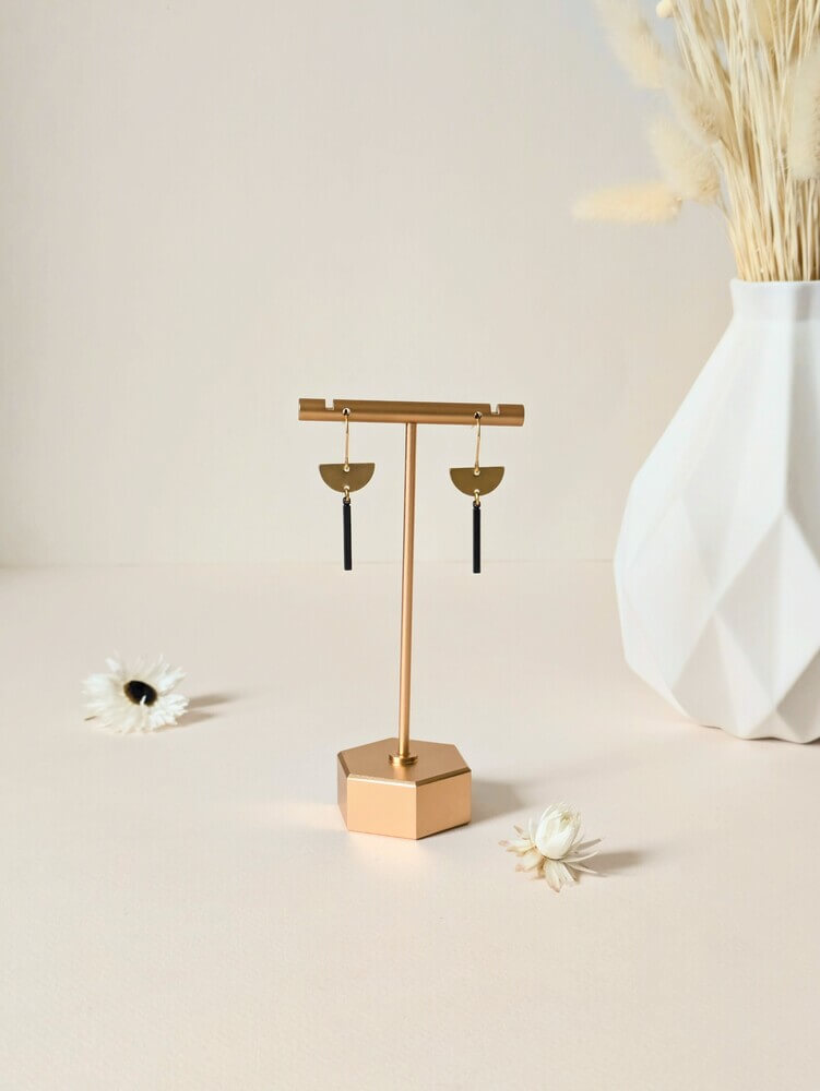 Boucles d'oreilles Noir & Or | Style élégant | Demi-lune