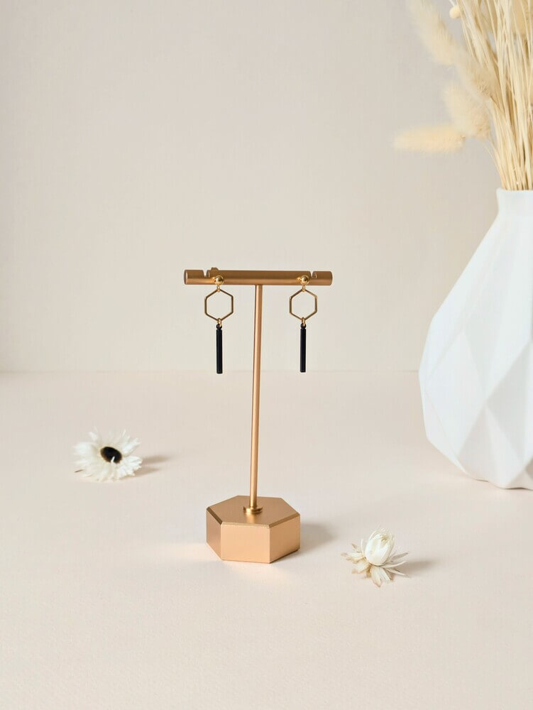 Boucles d'oreilles Noir & Or | Style élégant | Hexagone