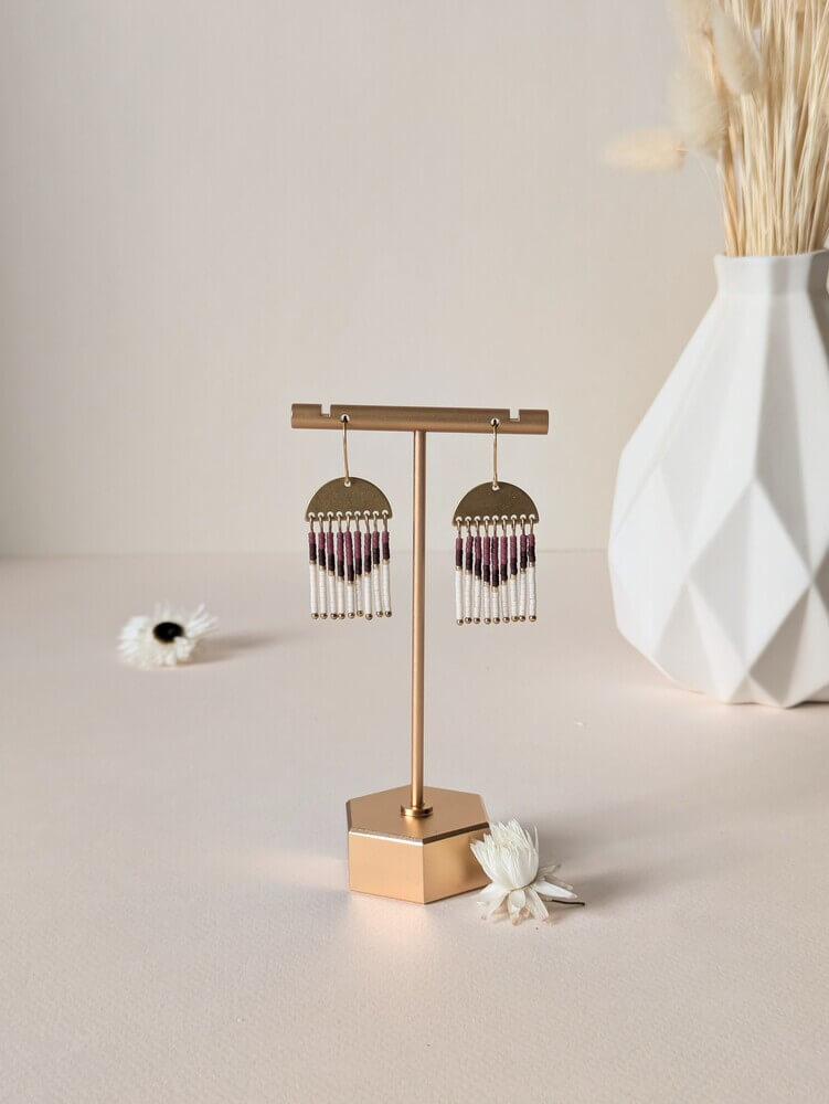 Boucles d'oreilles pendantes | Demi-lune laiton & perles Miyuki