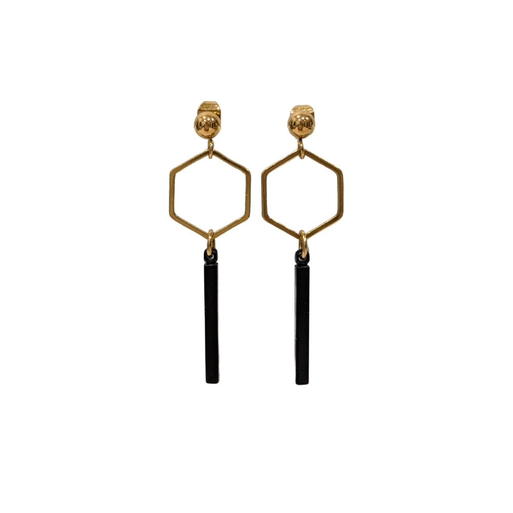 Boucles d'oreilles Noir & Or | Style élégant | Hexagone
