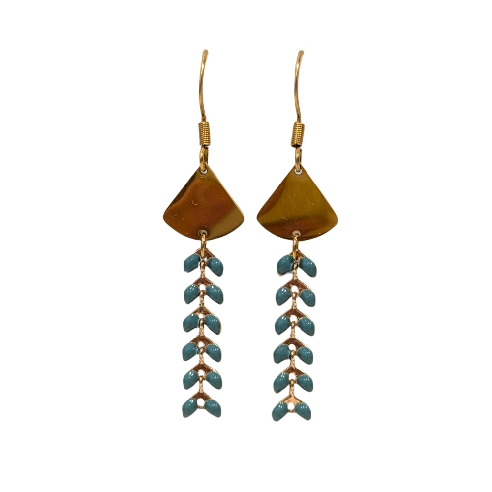 Boucles d’oreilles chevron | style géométrique | doré et vert
