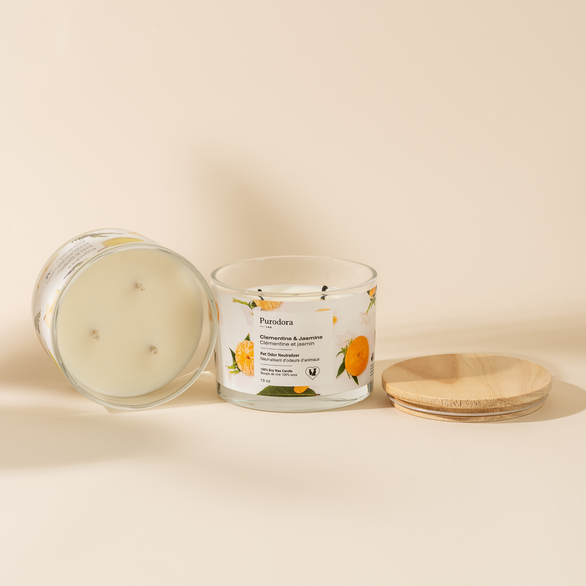Bougie 100% soya et neutralisant d'odeurs - Clémentine et jasmin