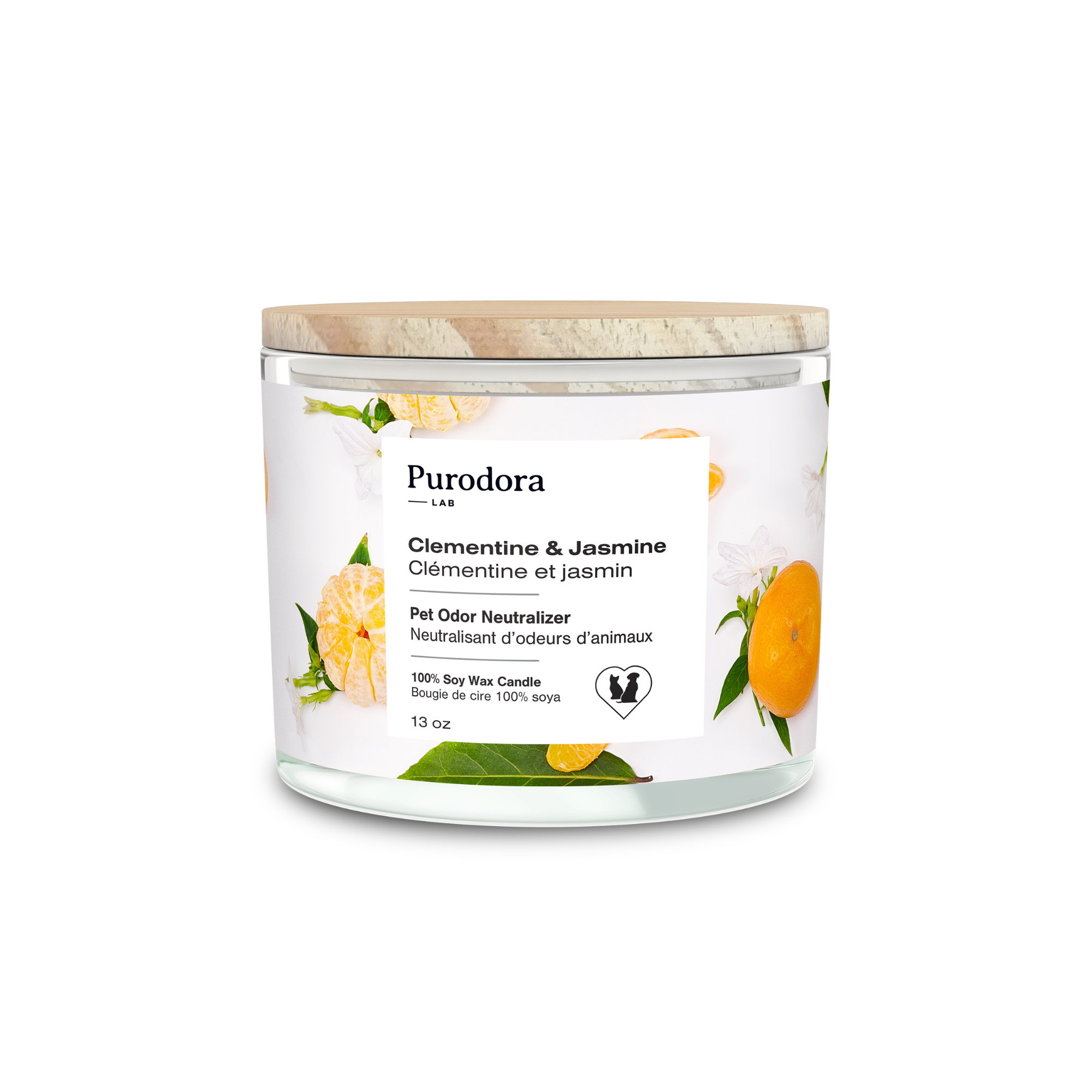 Bougie 100% soya et neutralisant d'odeurs - Clémentine et jasmin