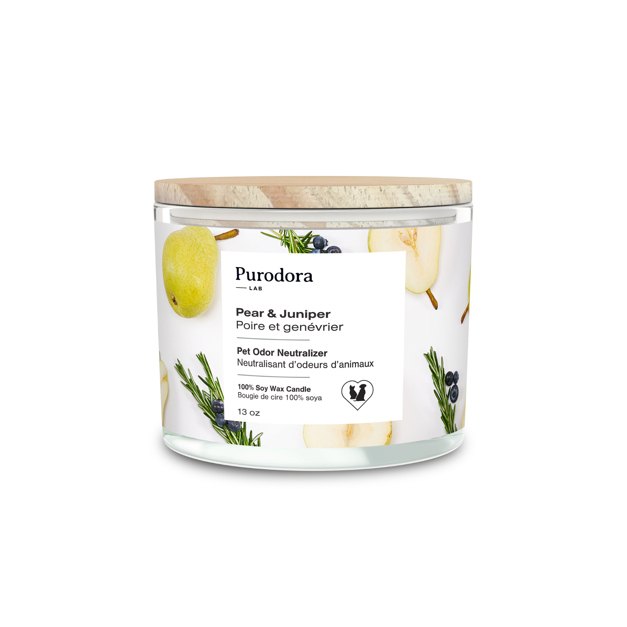 Bougie 100% soya et neutralisant d'odeurs - Poire et genévrier