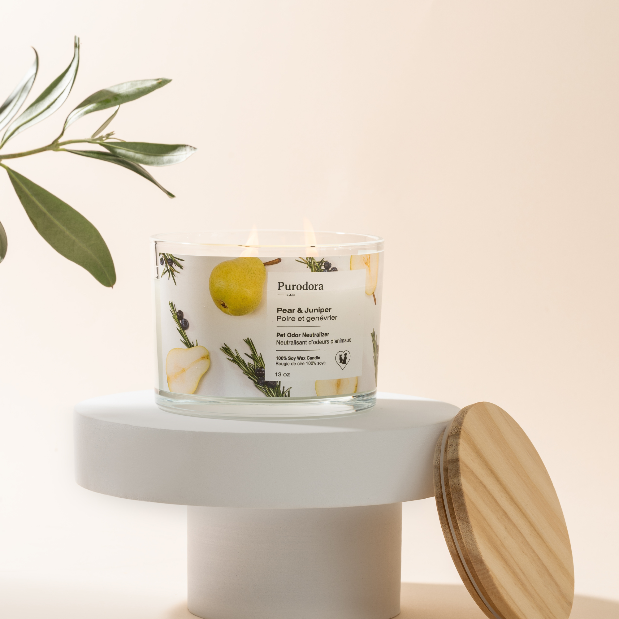 Bougie 100% soya et neutralisant d'odeurs - Poire et genévrier