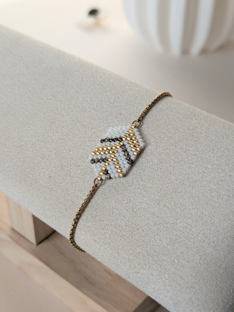 Bracelet fin ajustable | Perles Miyuki & chaîne en acier inox | Inspiration ethnique