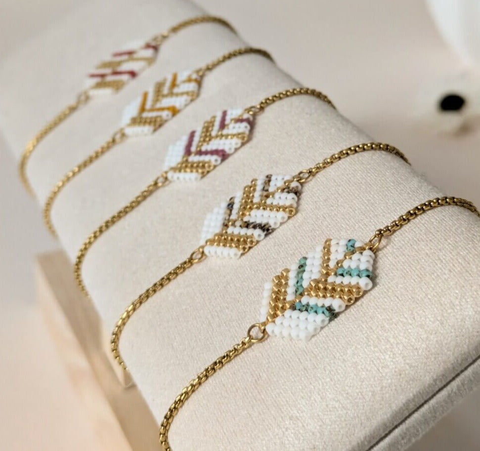 Bracelet fin ajustable | Perles Miyuki & chaîne en acier inox | Inspiration ethnique