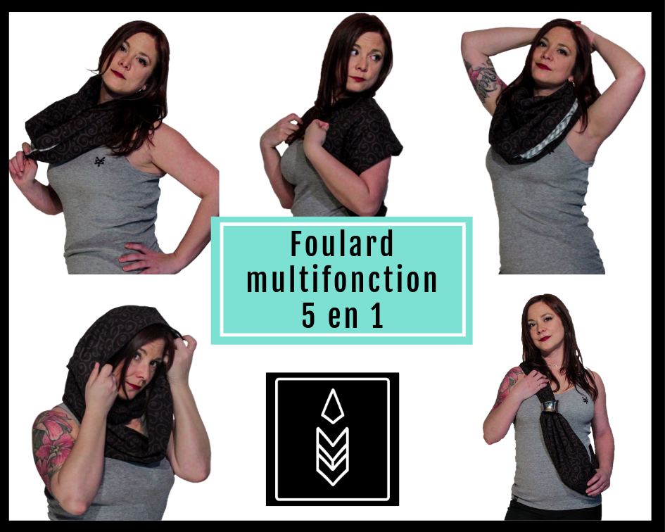 Foulard infini blanc aux motifs de fleurs rouges