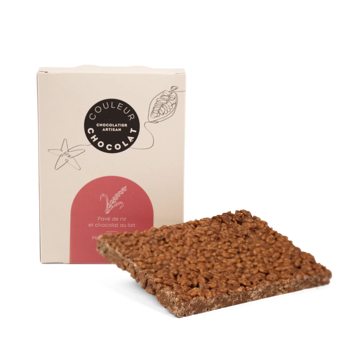 Couleur Chocolat milk chocolate rice bark with its box