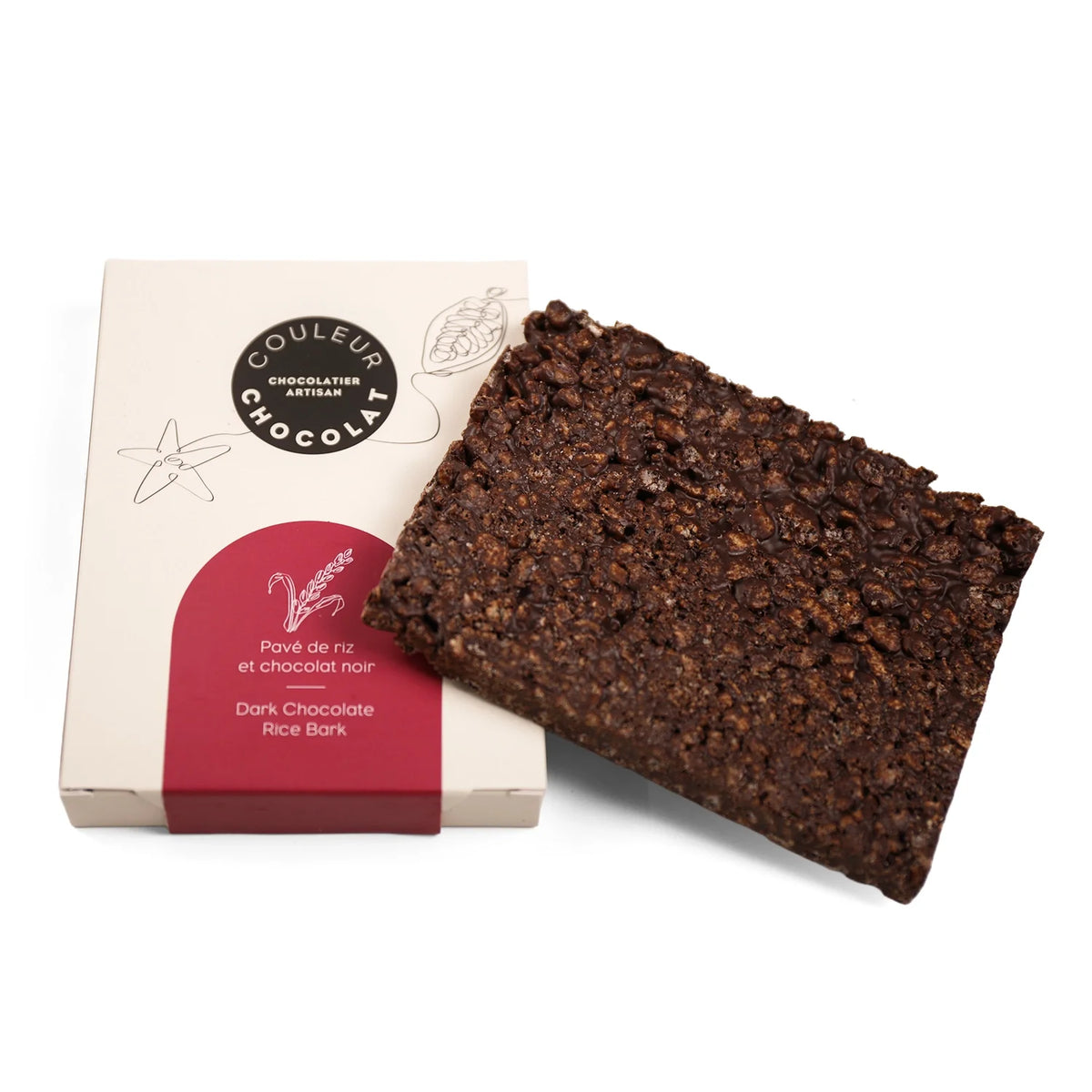 Couleur Chocolat dark chocolate rice bark with its box