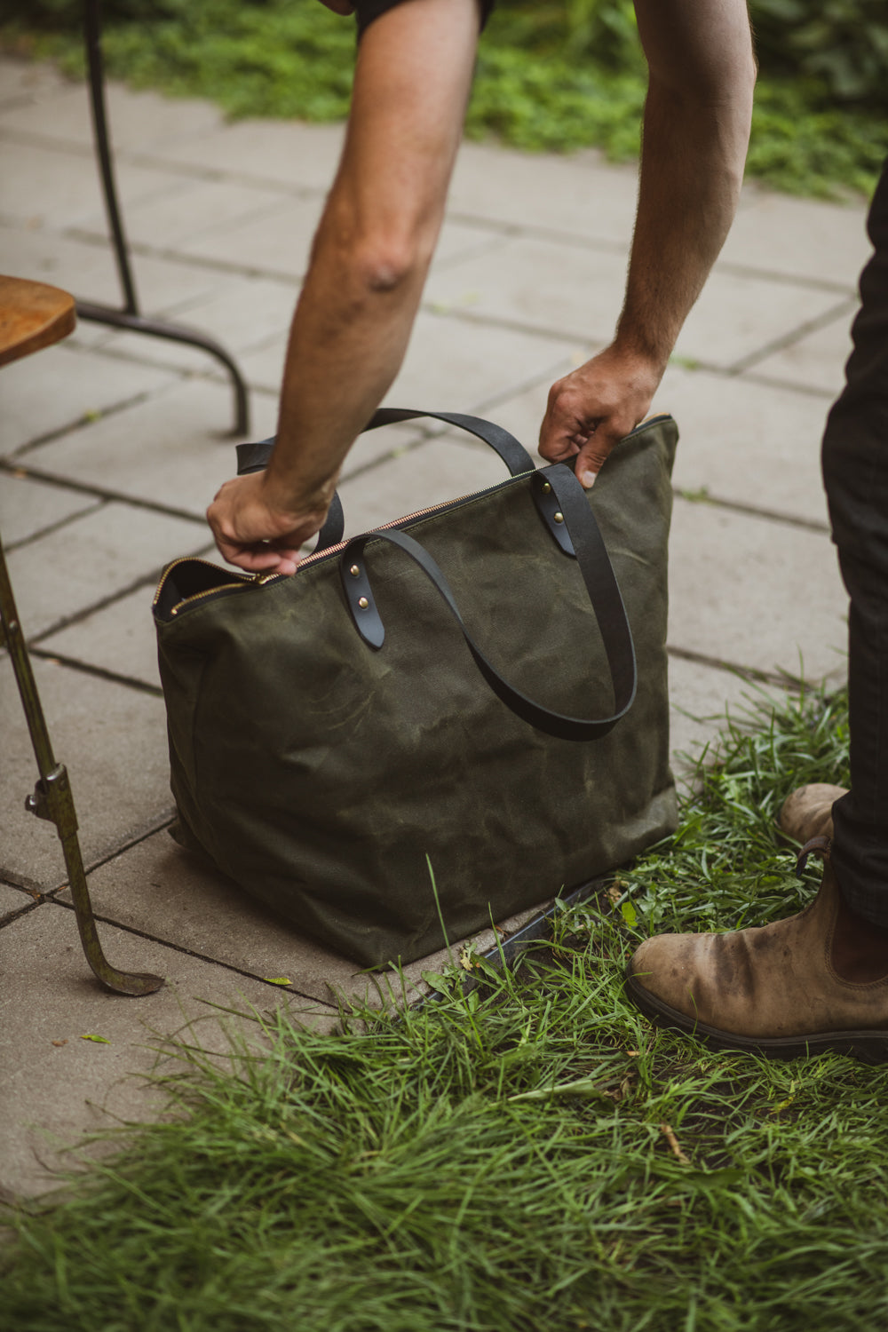 Sac de voyage en coton ciré et cuir modèle FRONTENAC