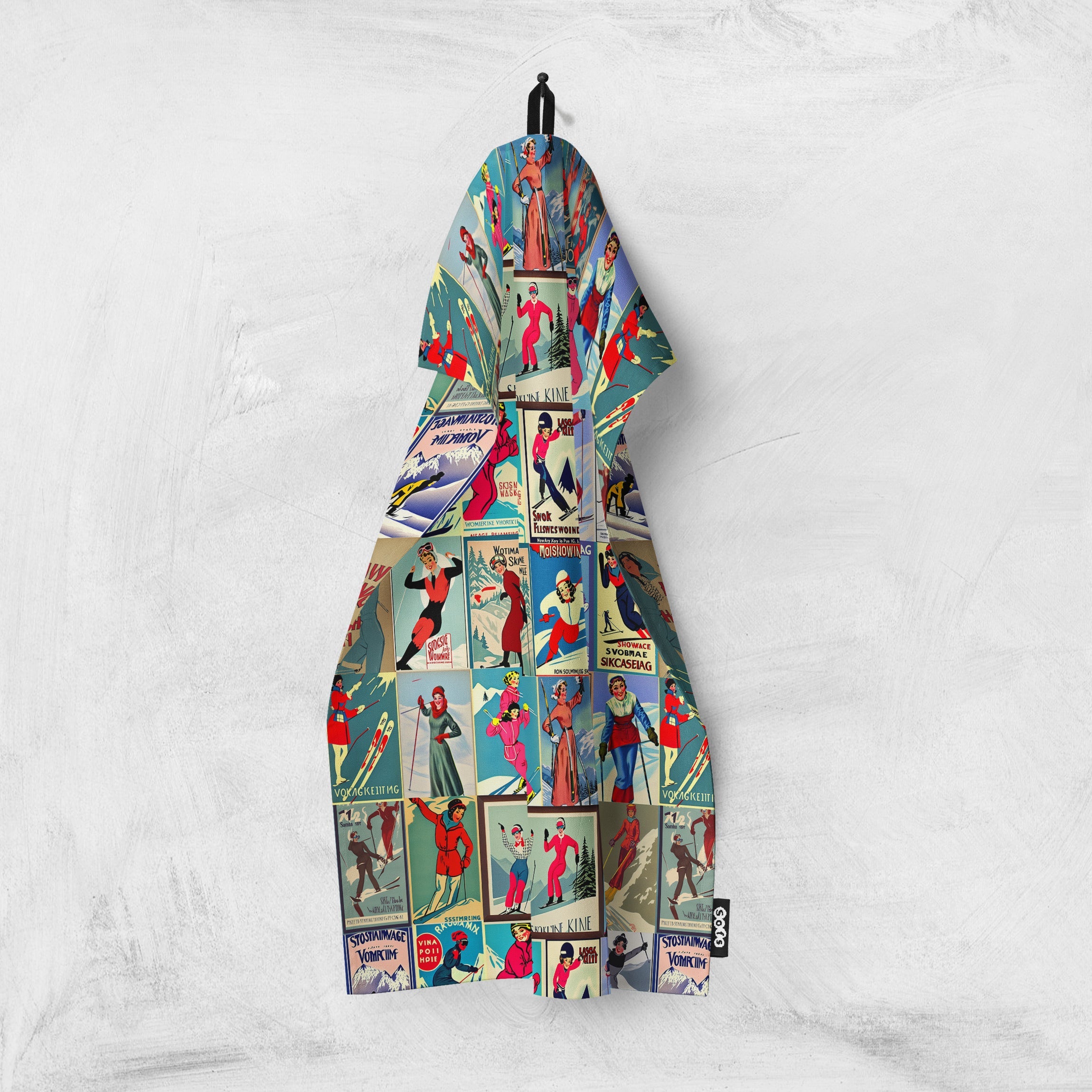 Torchon de cuisine (femme skieuse rouge)