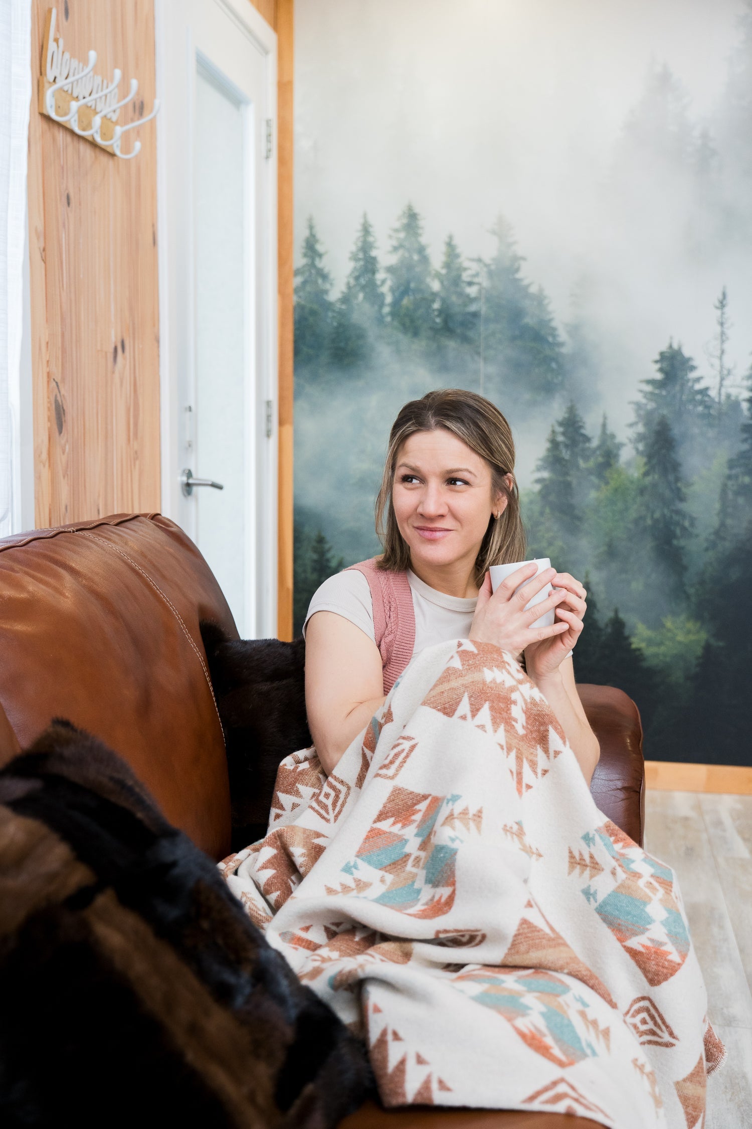 Couverture - Jeté en laine à motif boho aztèque