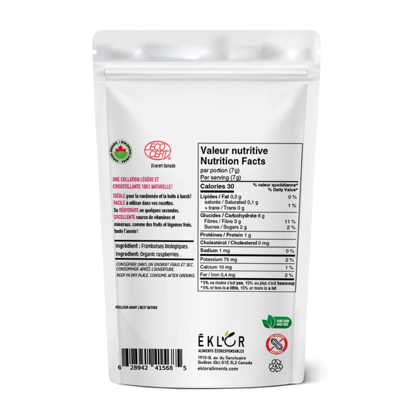 Ensemble de 6 - FRAMBOISES LYOPHILISÉES BIOLOGIQUES 7g