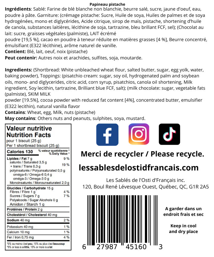 Sablés Papineau pistache