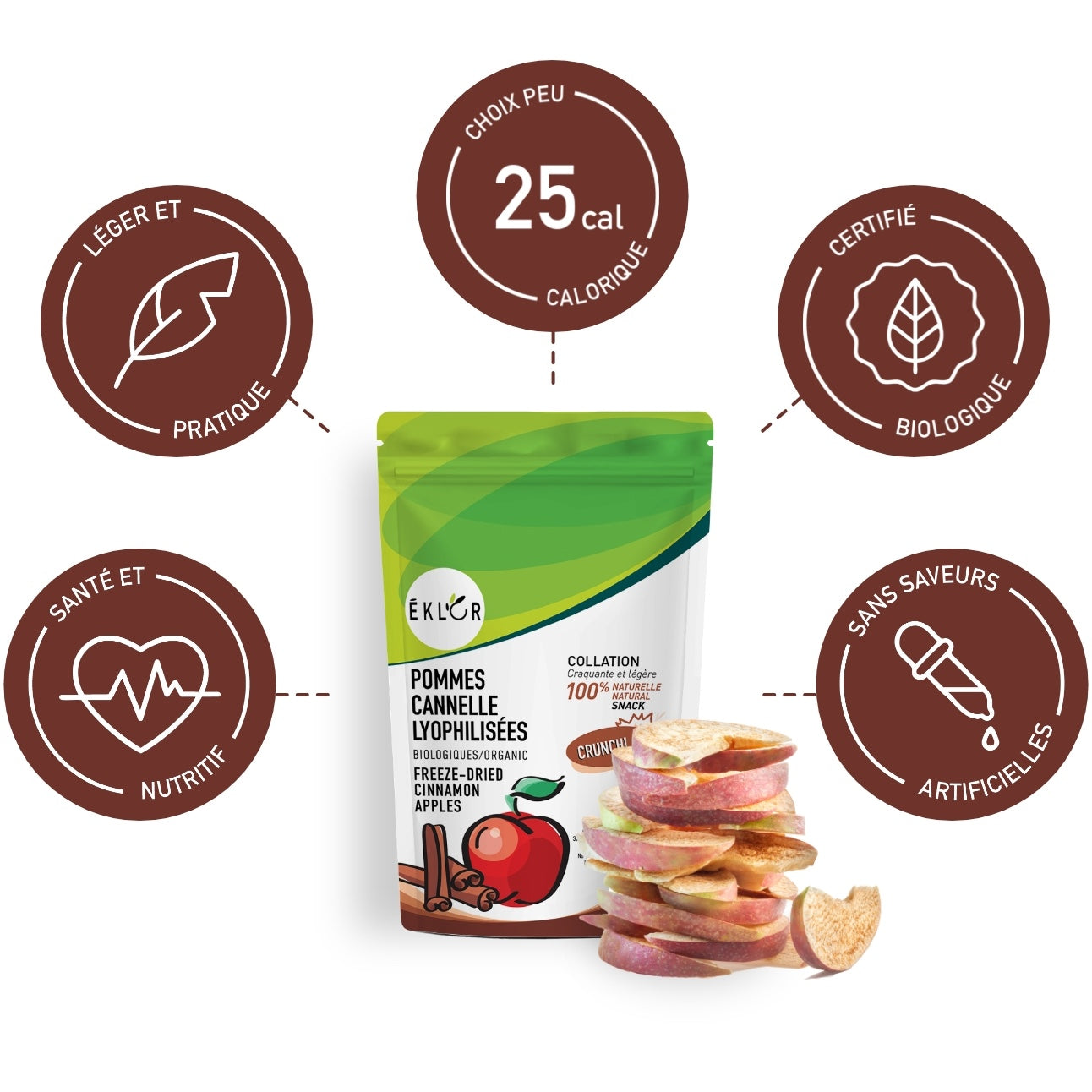 Ensemble de 6 - POMMES CANNELLE BIOLOGIQUES LYOPHILISÉES 7g