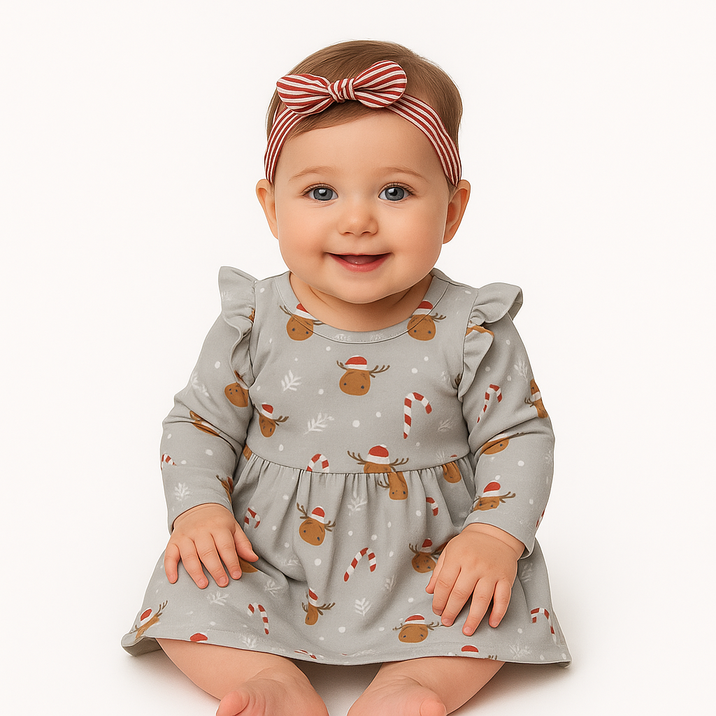 Ensemble robe, bandeau et bandana à motifs de rennes