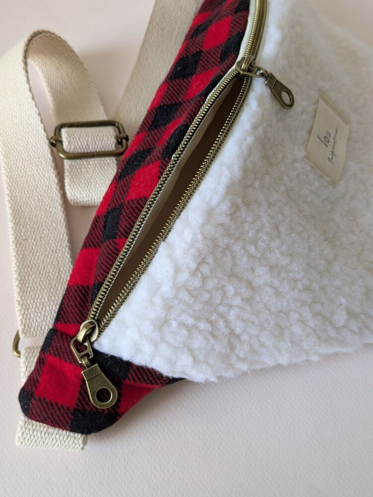 Sac banane | Sherpa & Carreaux Buffalo | Rouge